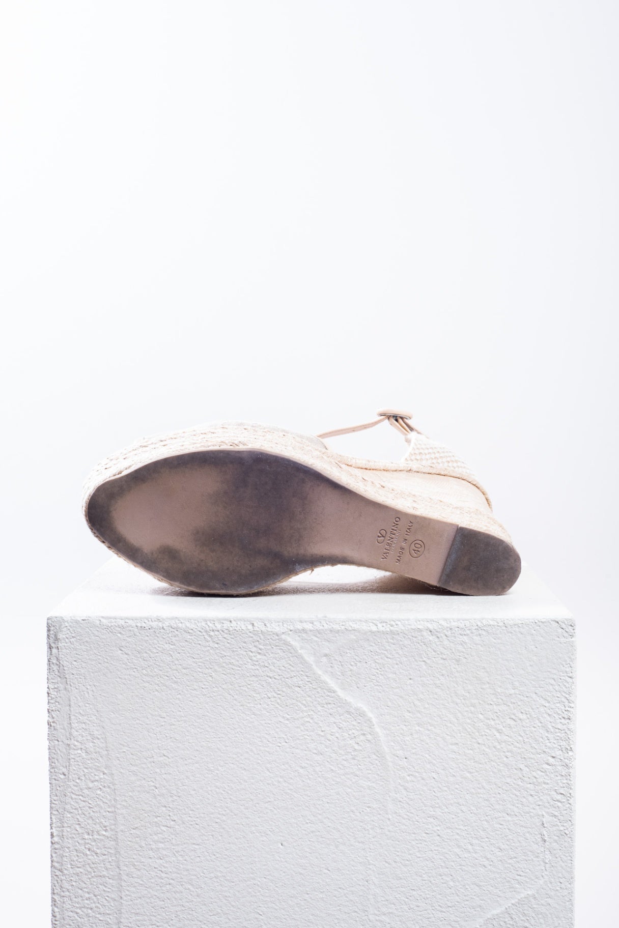 Beige Mesh and Leather Espadrille Wedge Sandals