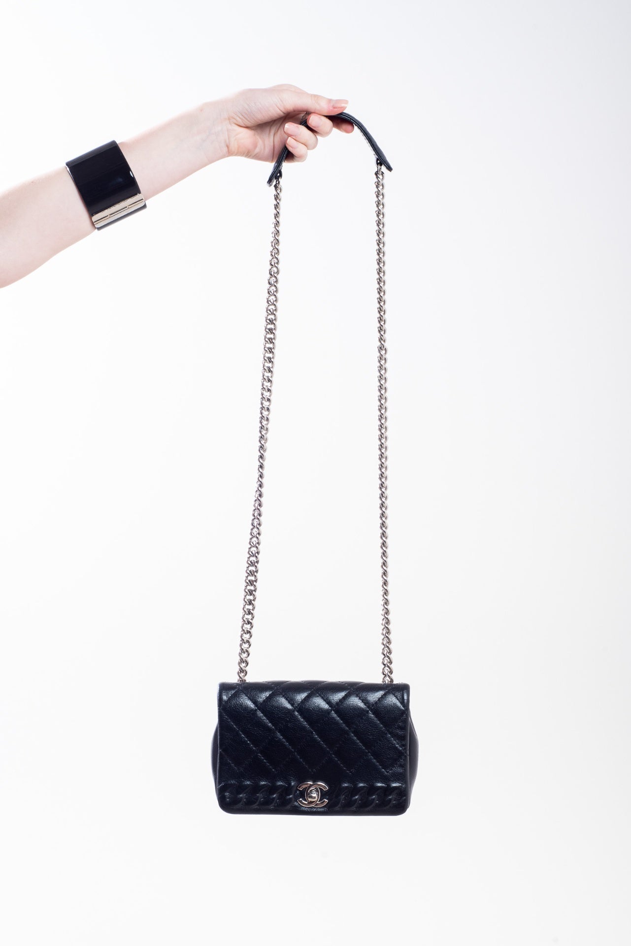 Black Braided Leather Bag w/ SHW