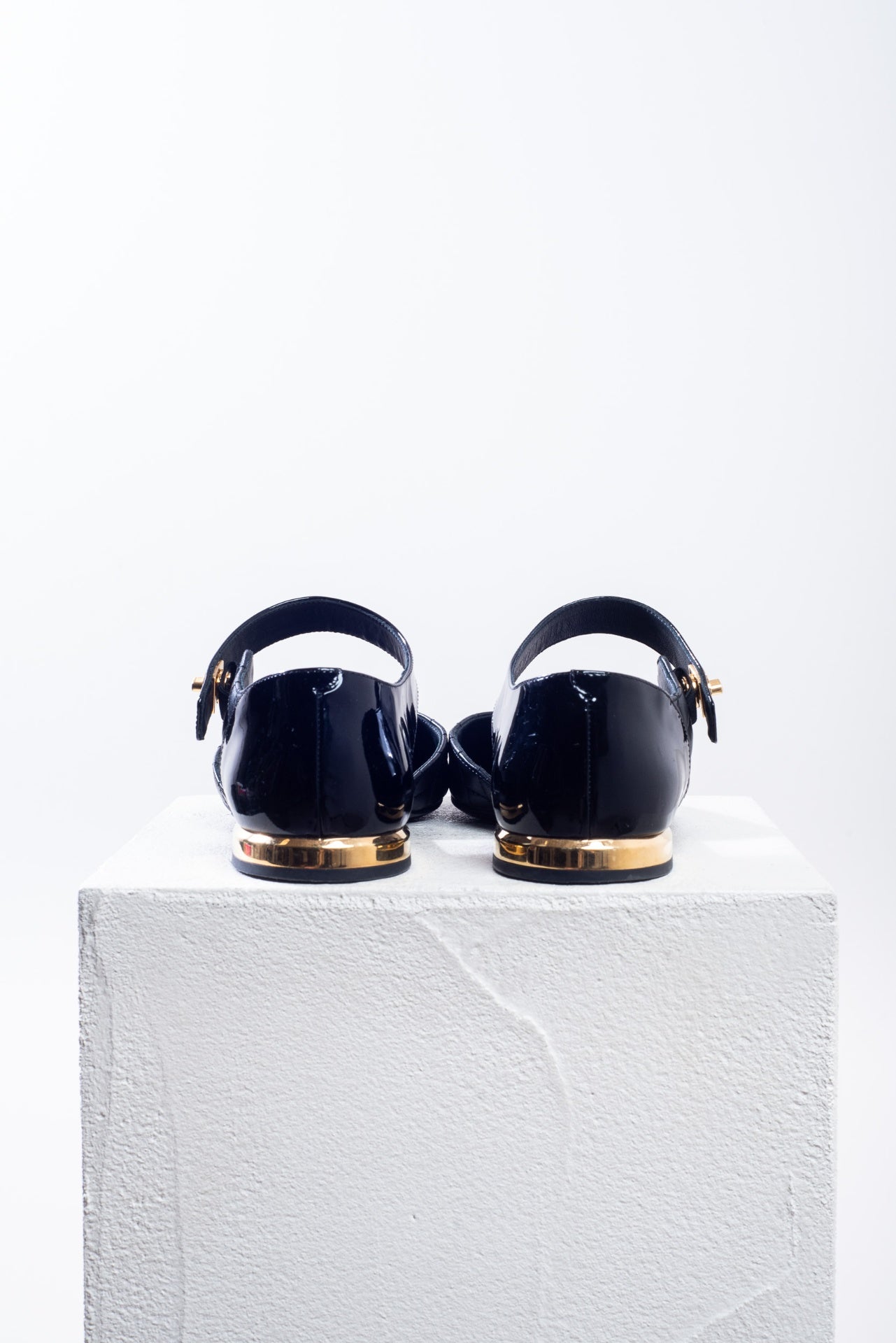 Black Patent Leather & Lambskin Mary-Jane Ballet Flat