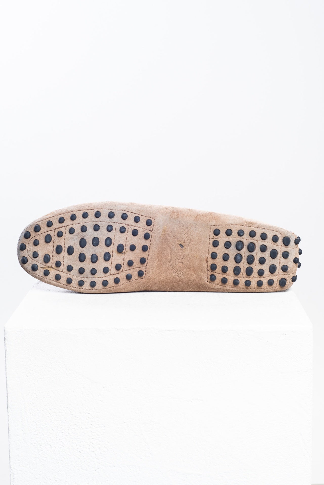 Beige Gommino Leather-Trimmed Suede Loafers