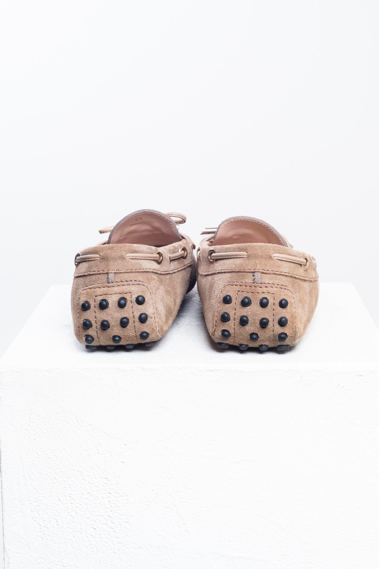 Beige Gommino Leather-Trimmed Suede Loafers