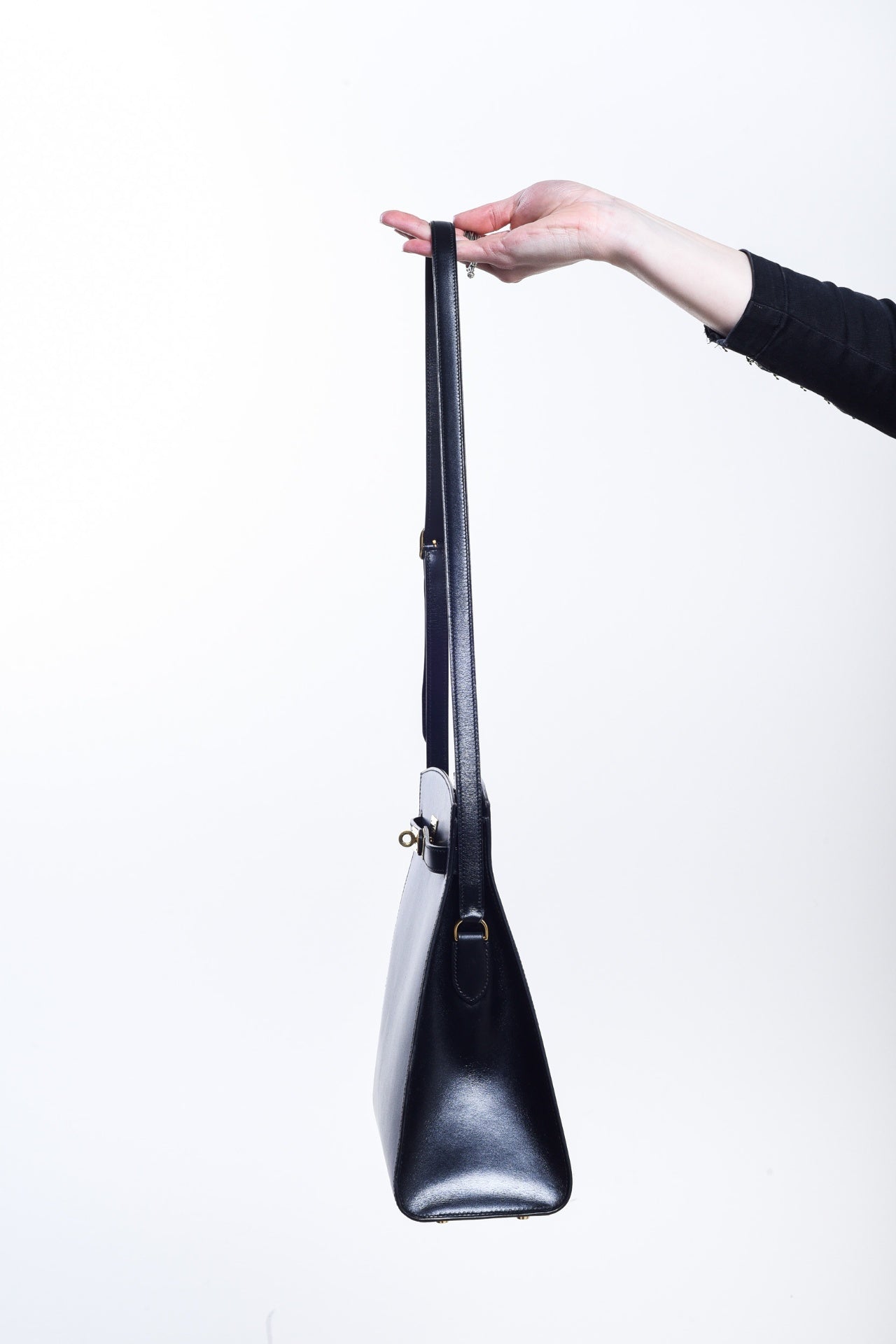 Vintage Noir Box Calf Kelly Sport MM Shoulder Bag