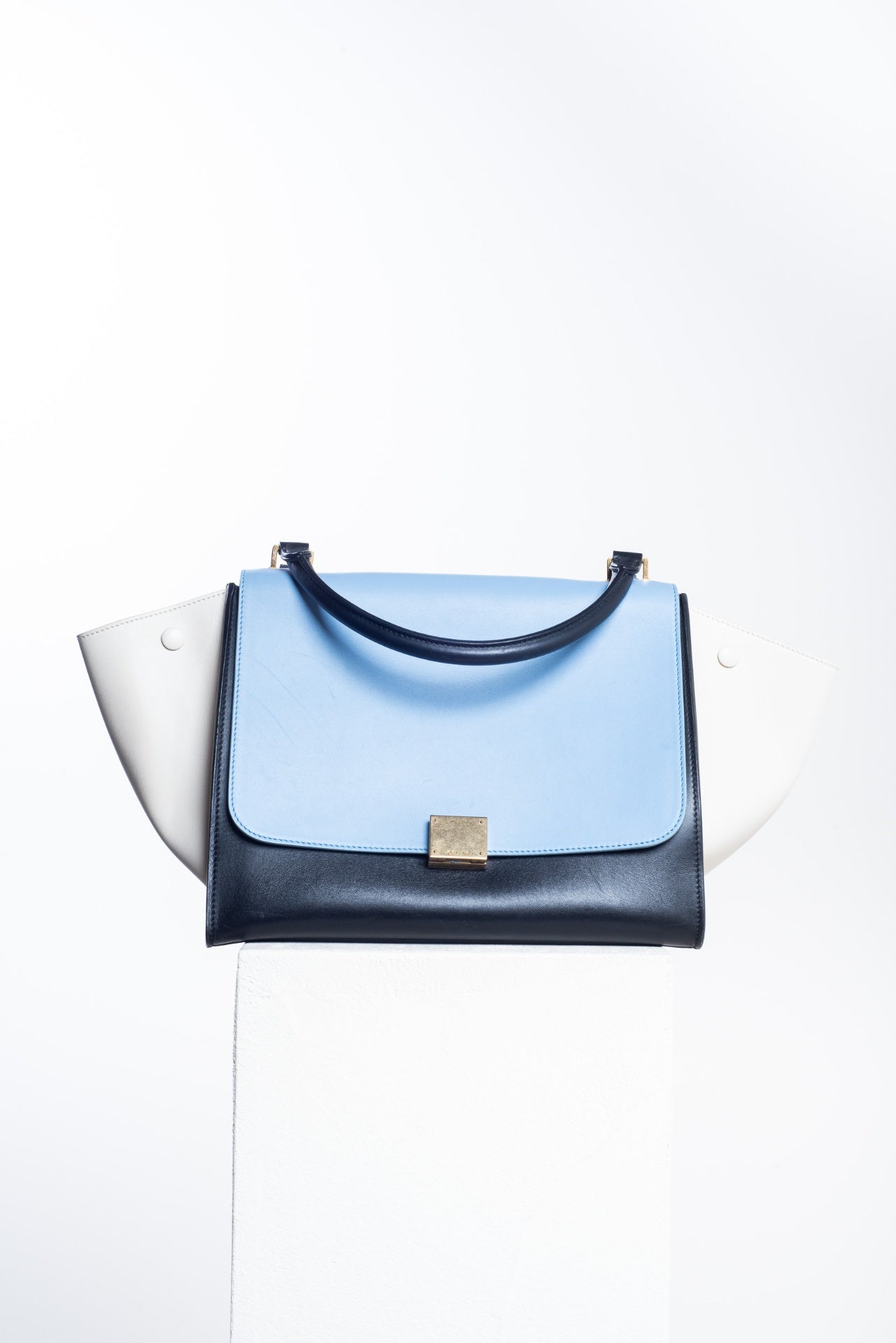 Blue Smooth Leather Trapeze Bag