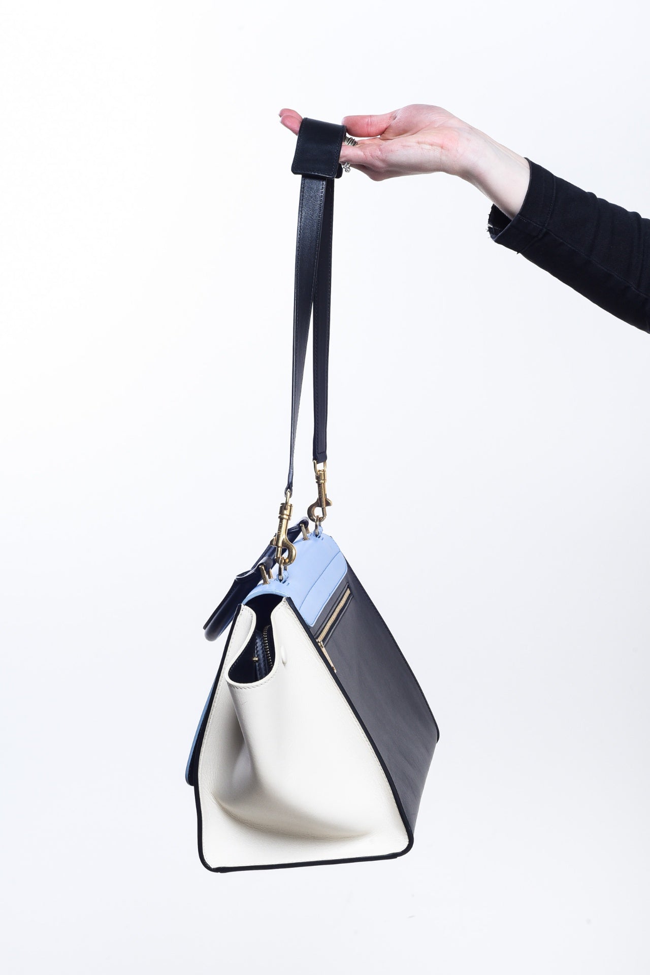 Blue Smooth Leather Trapeze Bag