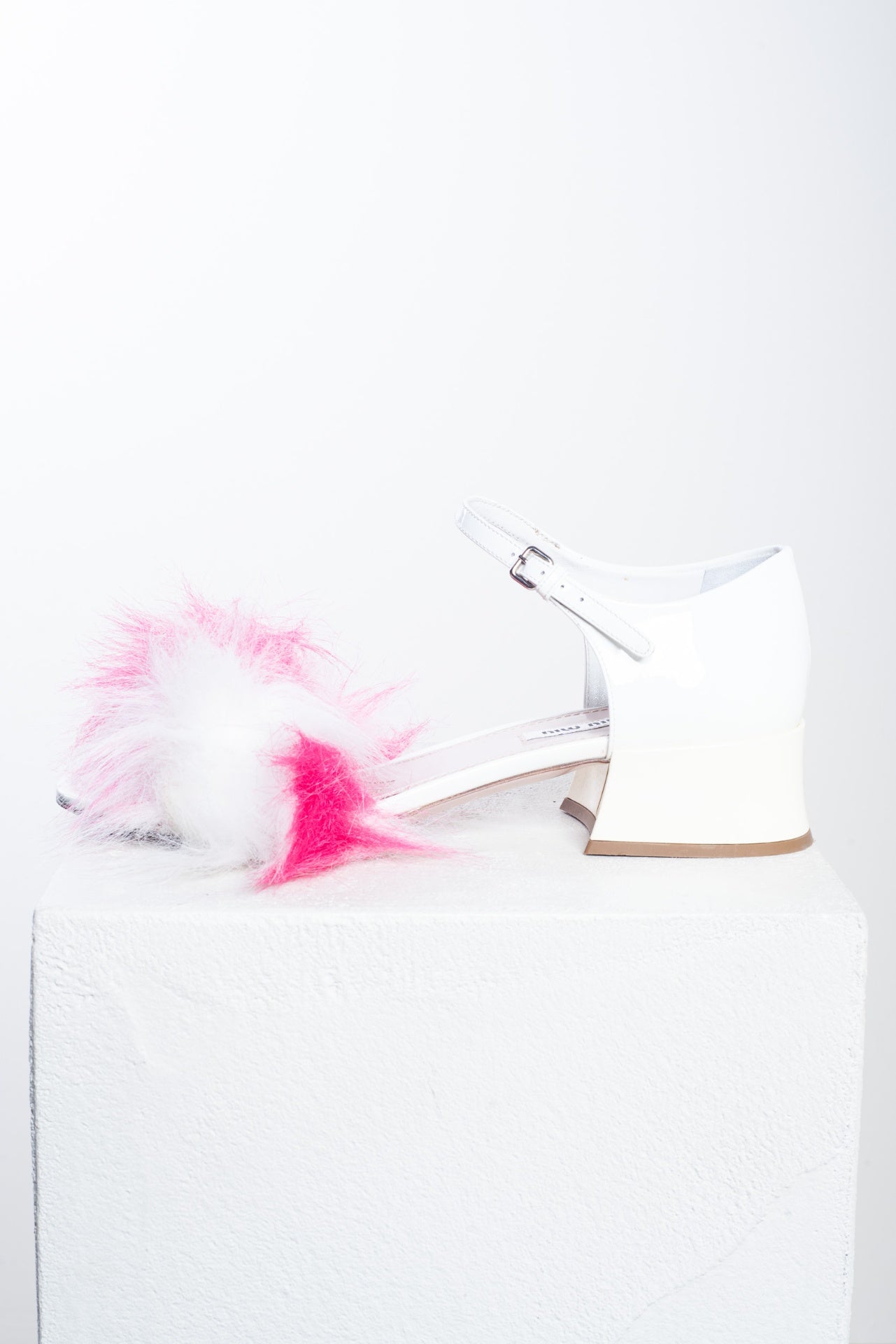 White and Pink Fur Ankle Strap Sandal