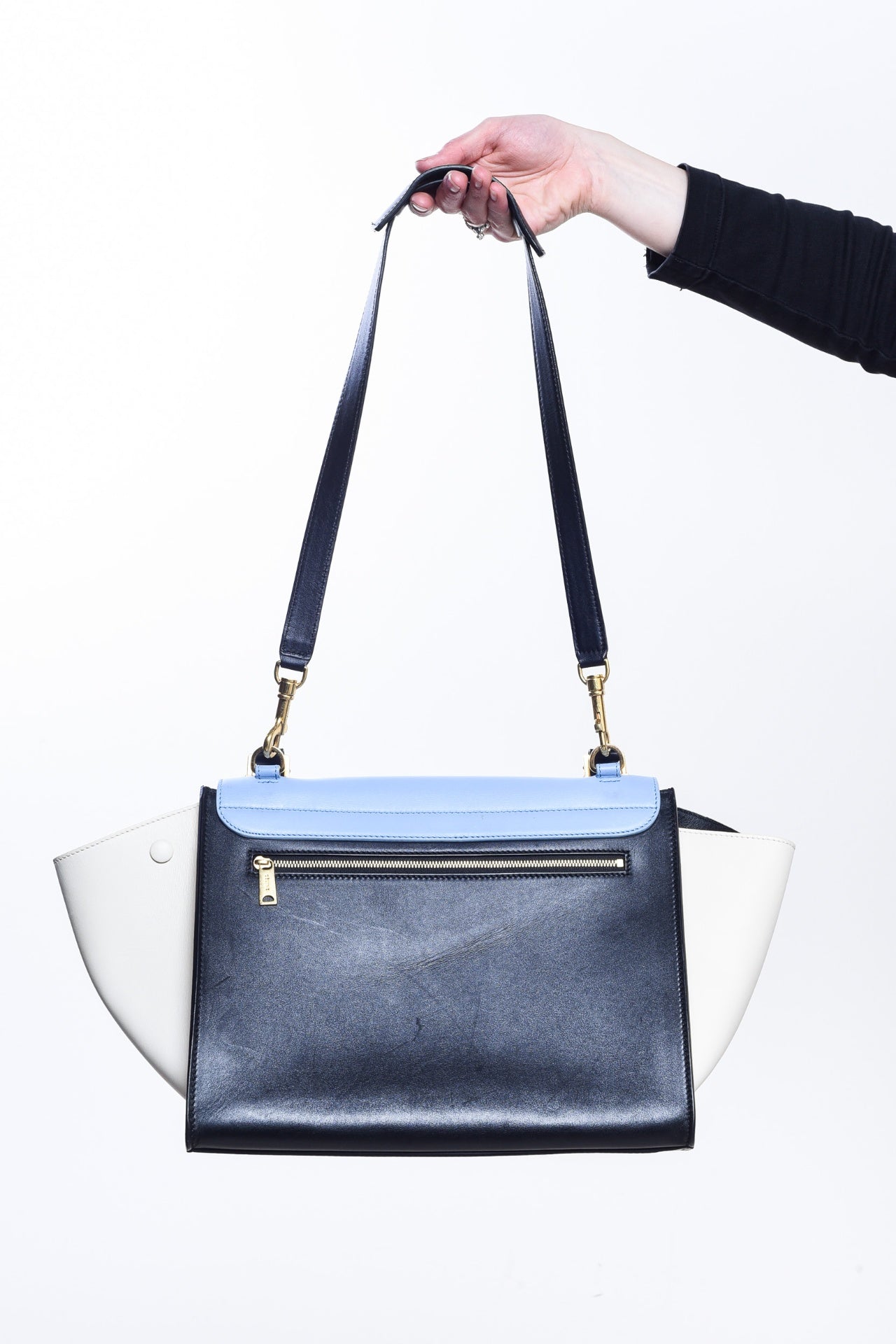 Blue Smooth Leather Trapeze Bag