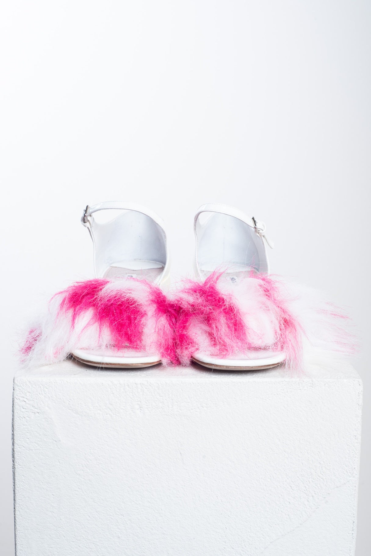 White and Pink Fur Ankle Strap Sandal