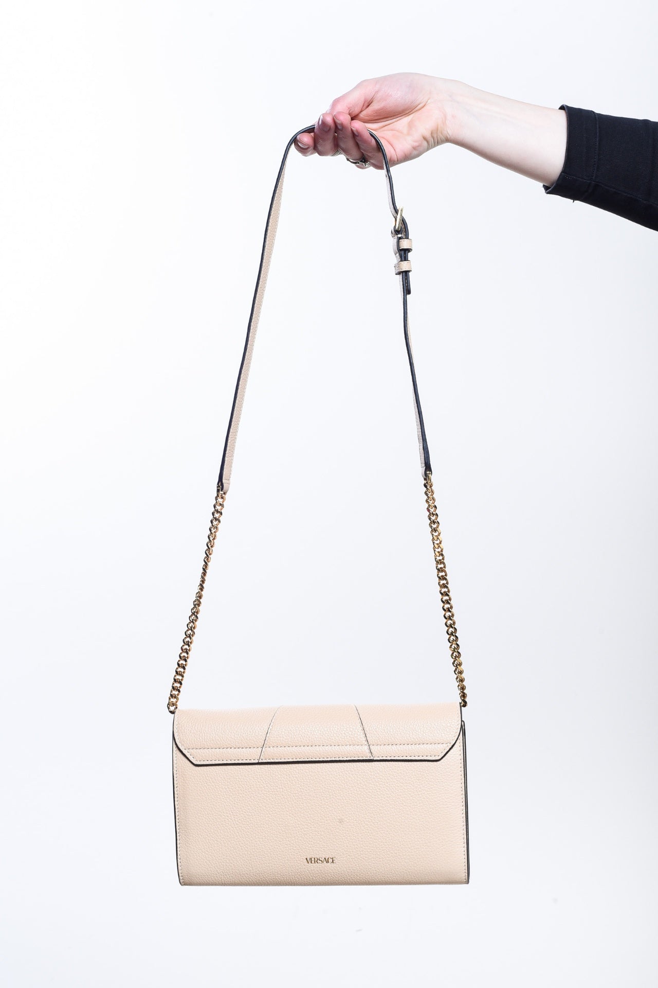 Virtus Beige Grained Leather Wallet on Chain
