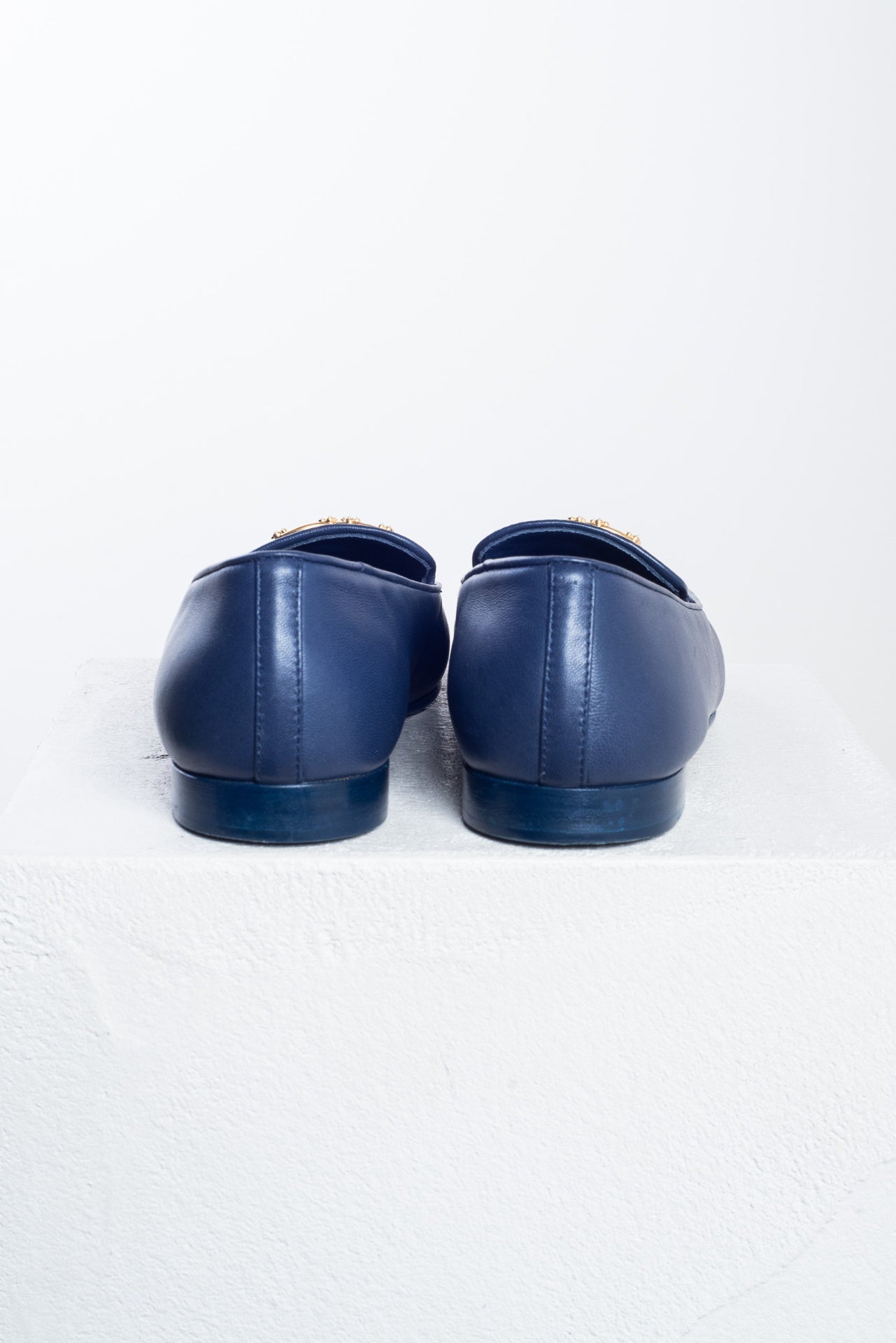 Navy Leather Interlocking CC Loafers