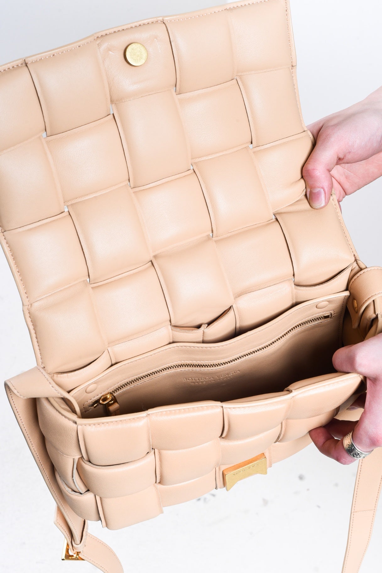 Camel Leather Cassette Bag