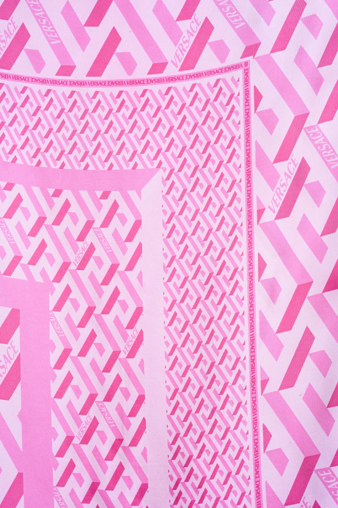 Pink La Greca Monogram Print Silk Scarf