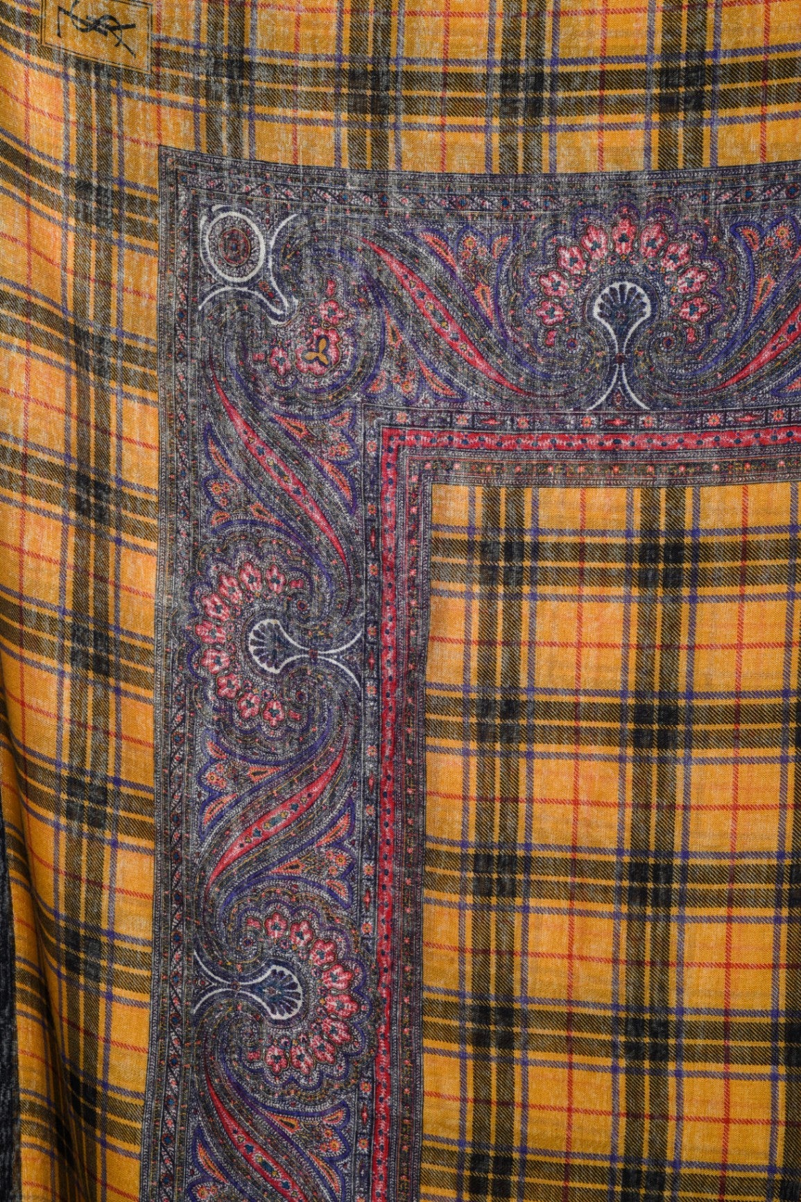 Yellow Paisley Plaid Logo Scarf