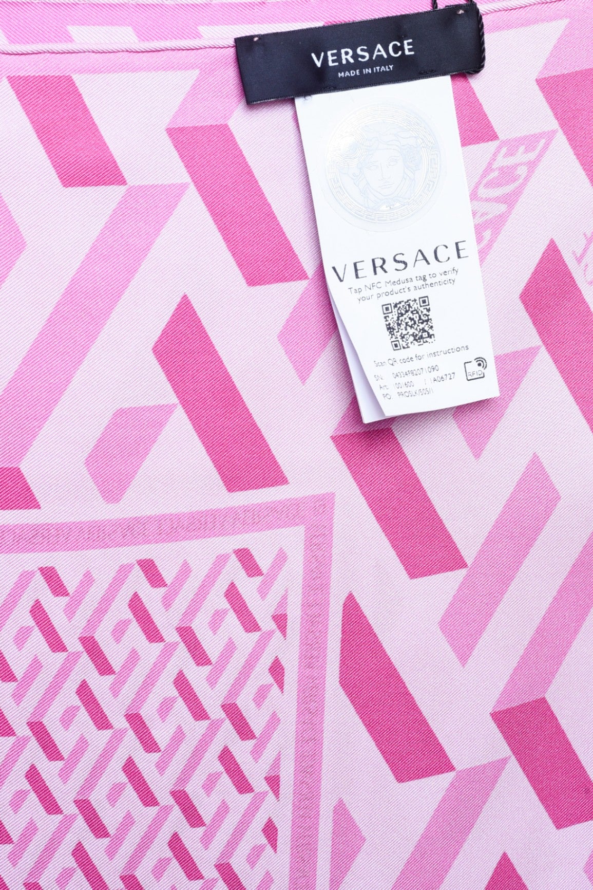 Pink La Greca Monogram Print Silk Scarf