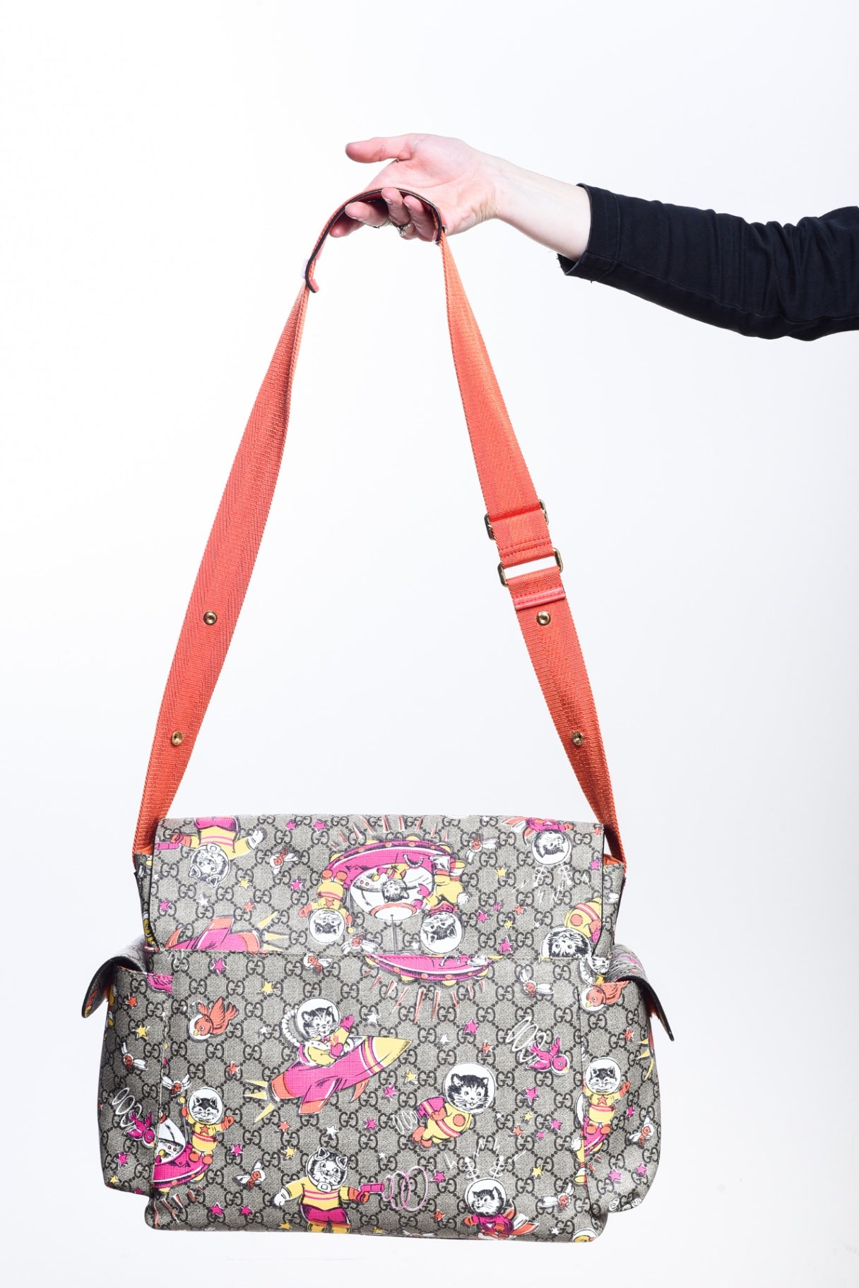 GG Supreme Monogram Space Cats Diaper Bag