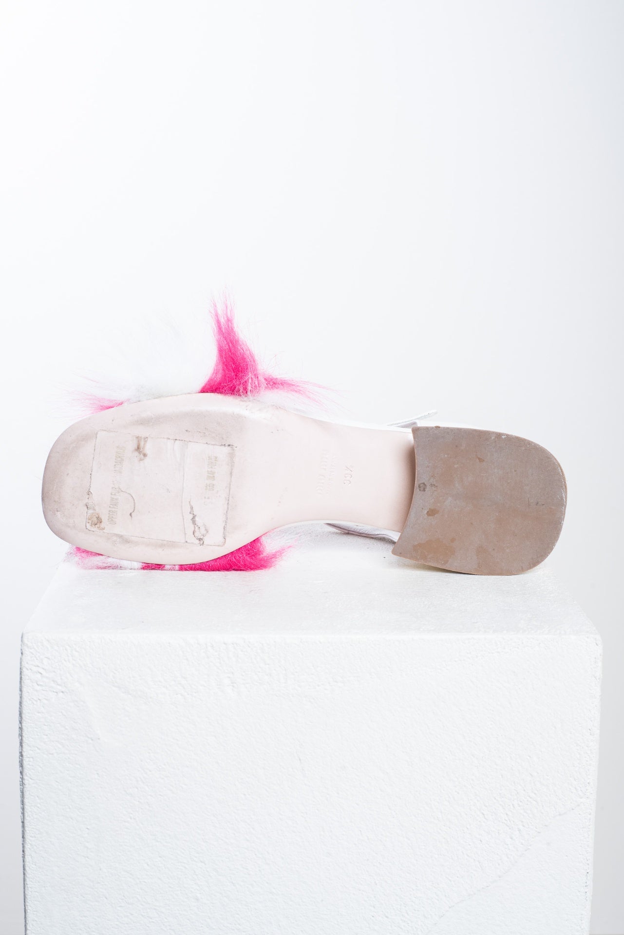 White and Pink Fur Ankle Strap Sandal