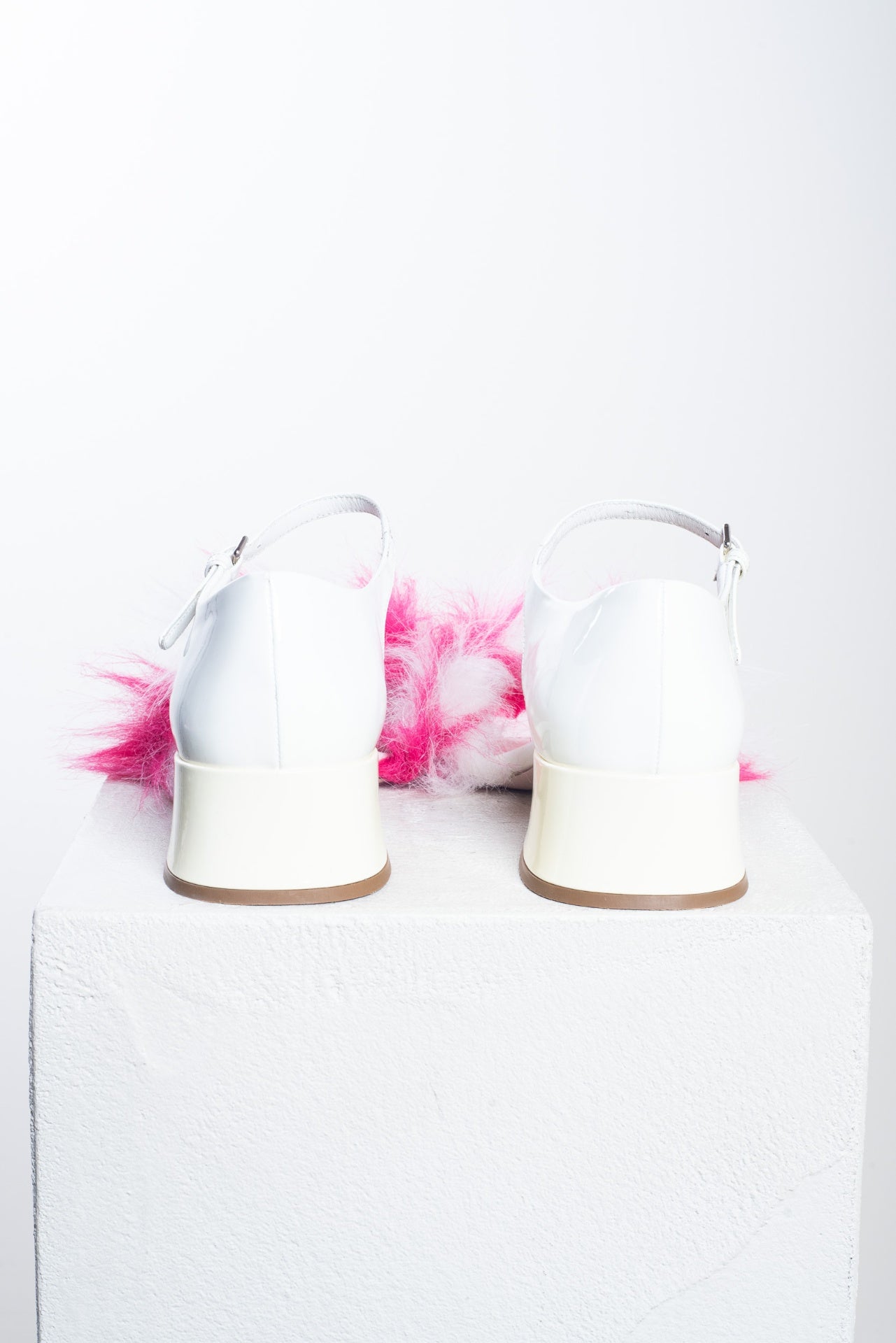 White and Pink Fur Ankle Strap Sandal