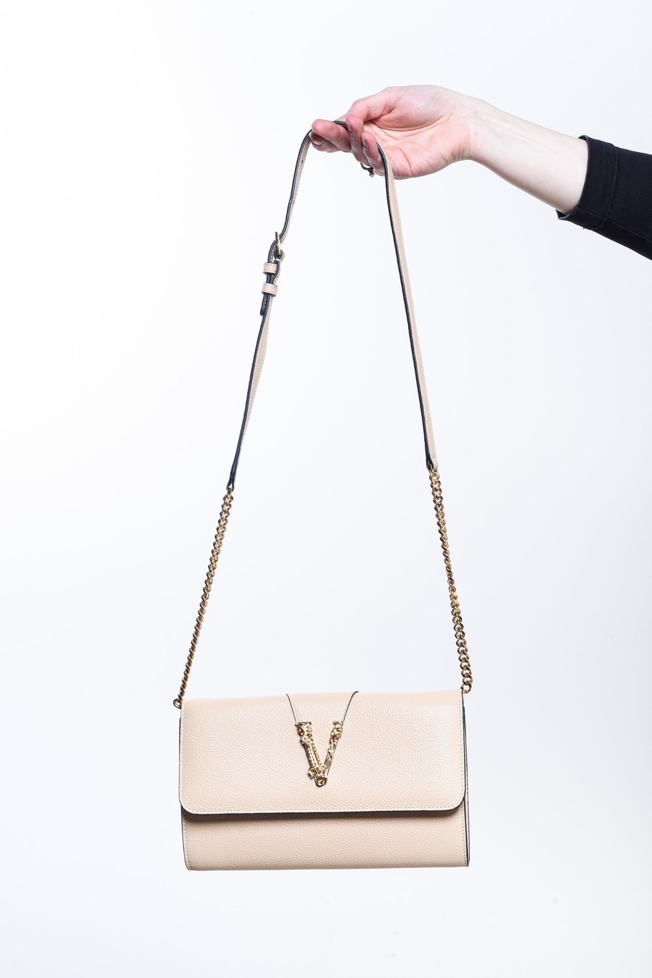 Virtus Beige Grained Leather Wallet on Chain