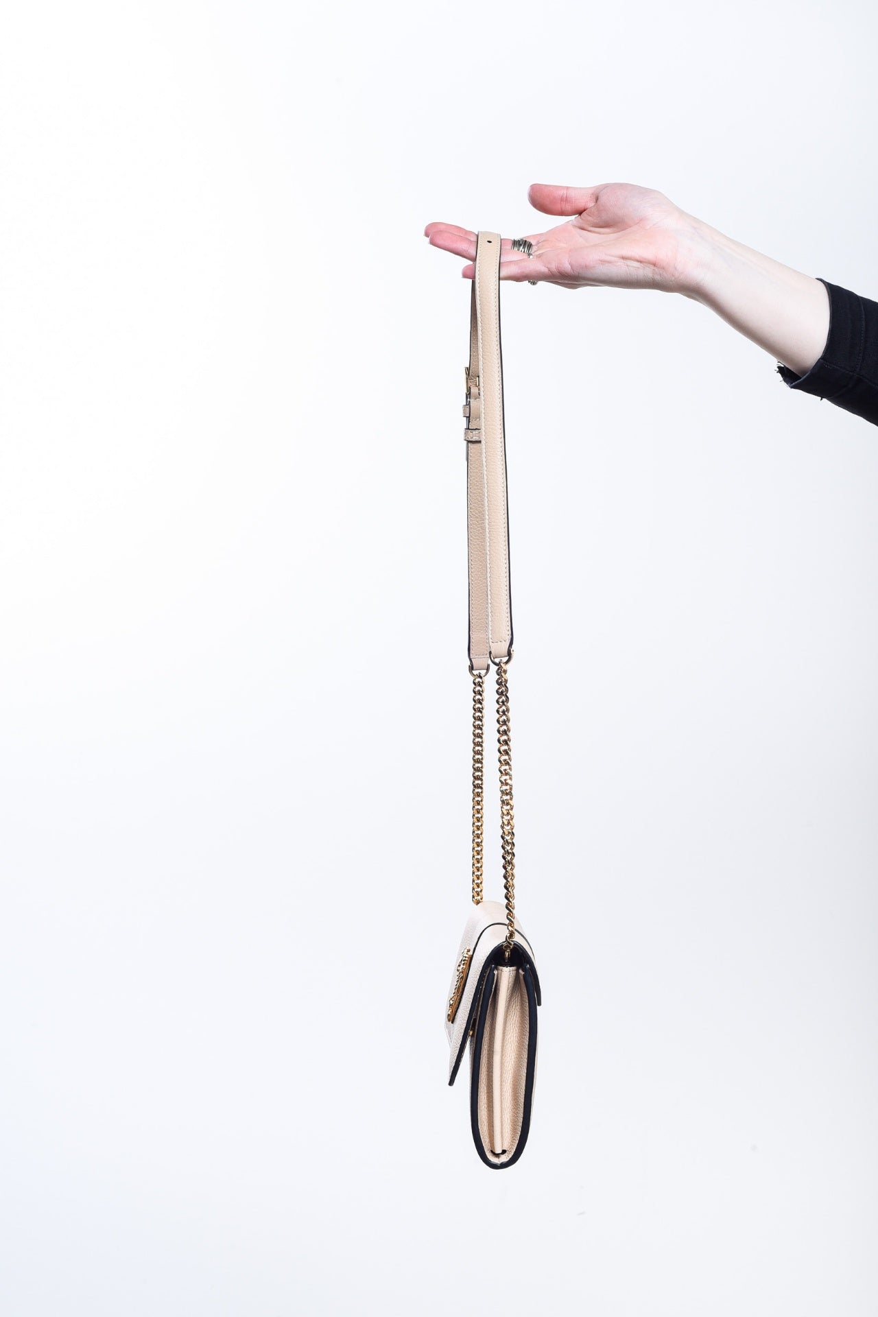 Virtus Beige Grained Leather Wallet on Chain