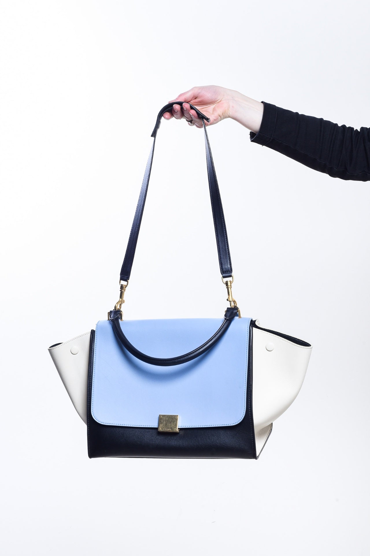 Blue Smooth Leather Trapeze Bag