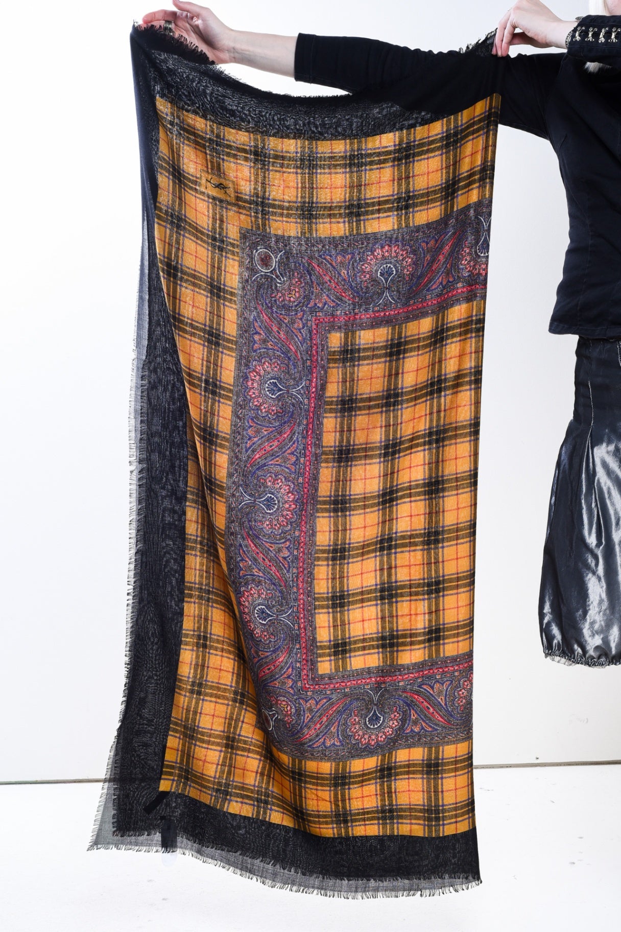 Yellow Paisley Plaid Logo Scarf