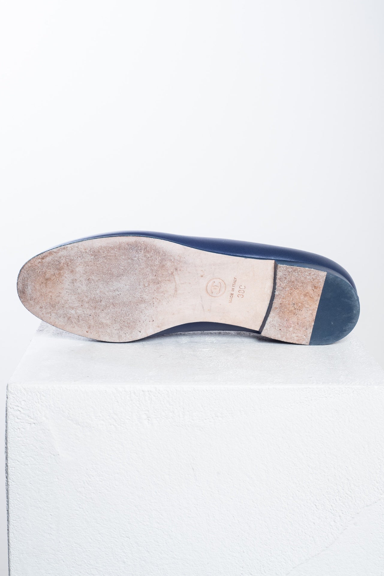 Navy Leather Interlocking CC Loafers