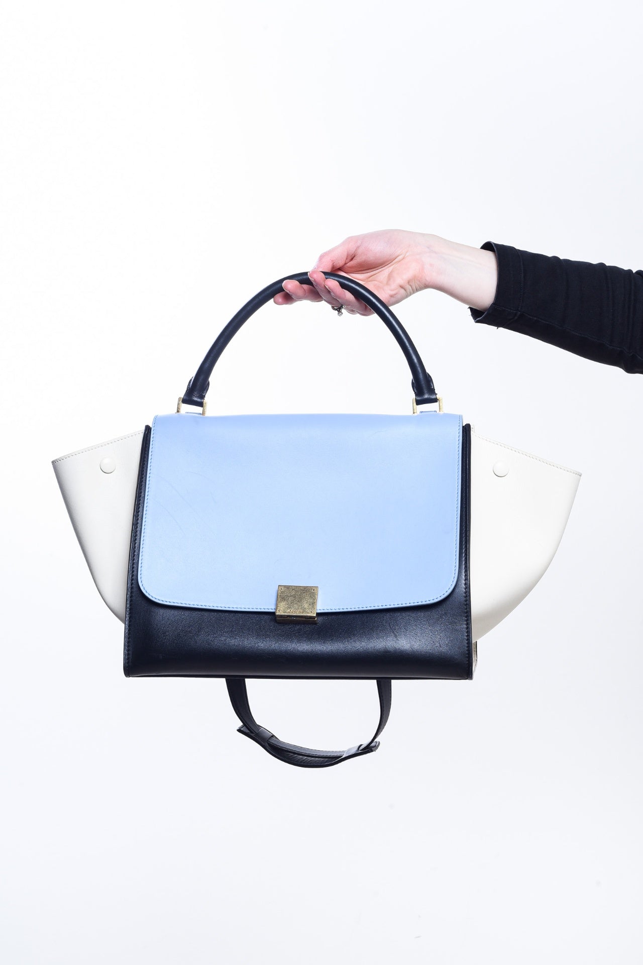 Blue Smooth Leather Trapeze Bag
