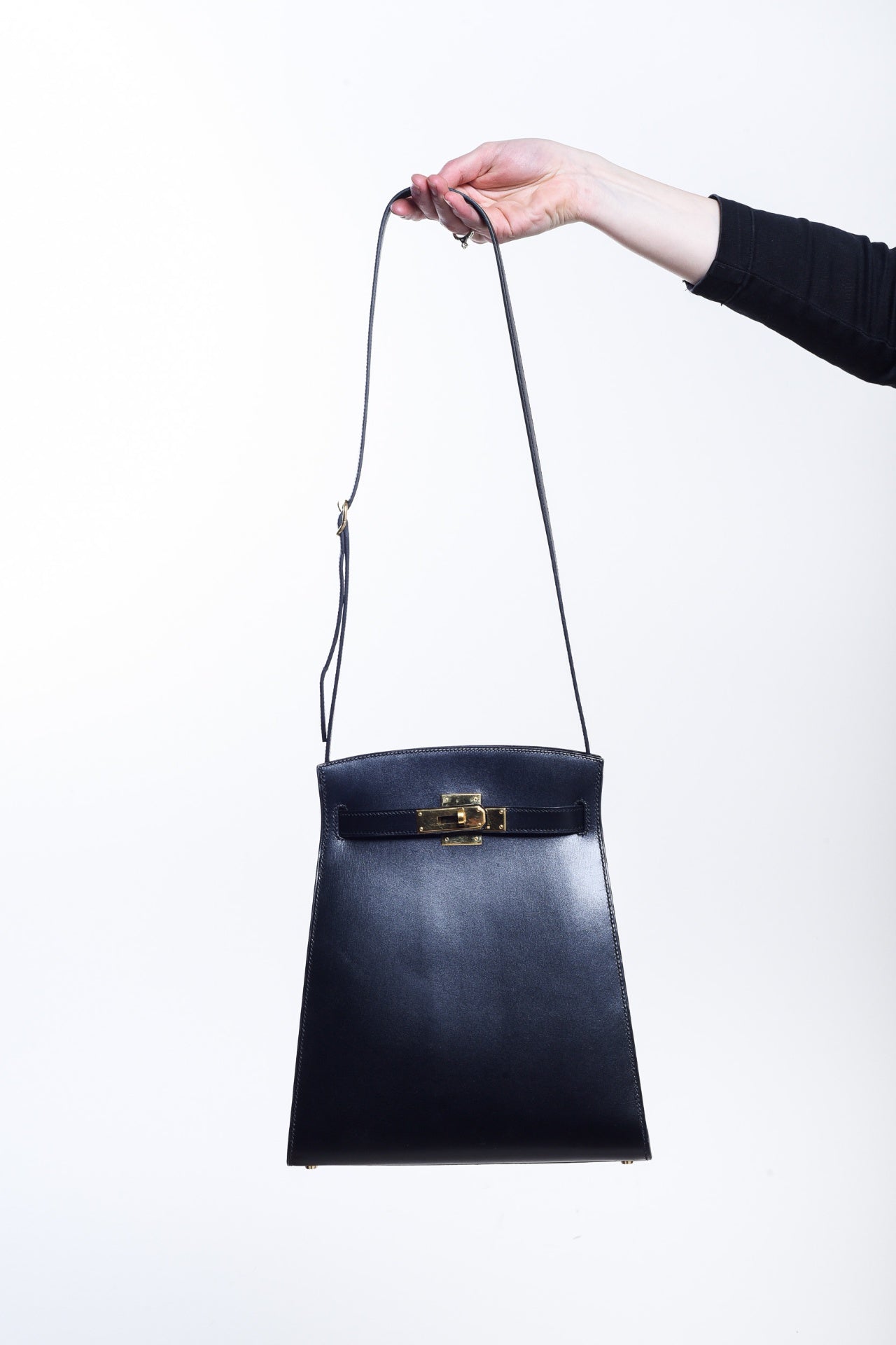 Vintage Noir Box Calf Kelly Sport MM Shoulder Bag