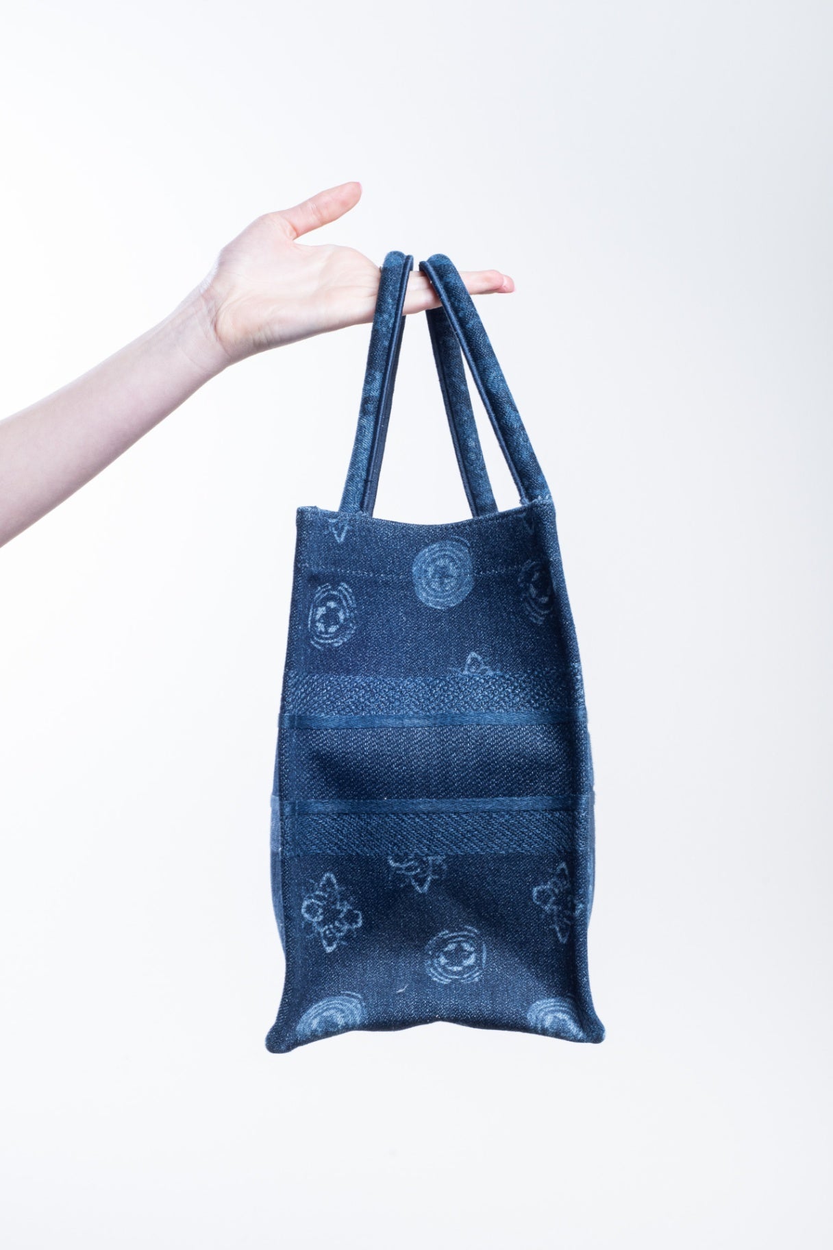 Denim Flowers Embroidered Medium Book Tote