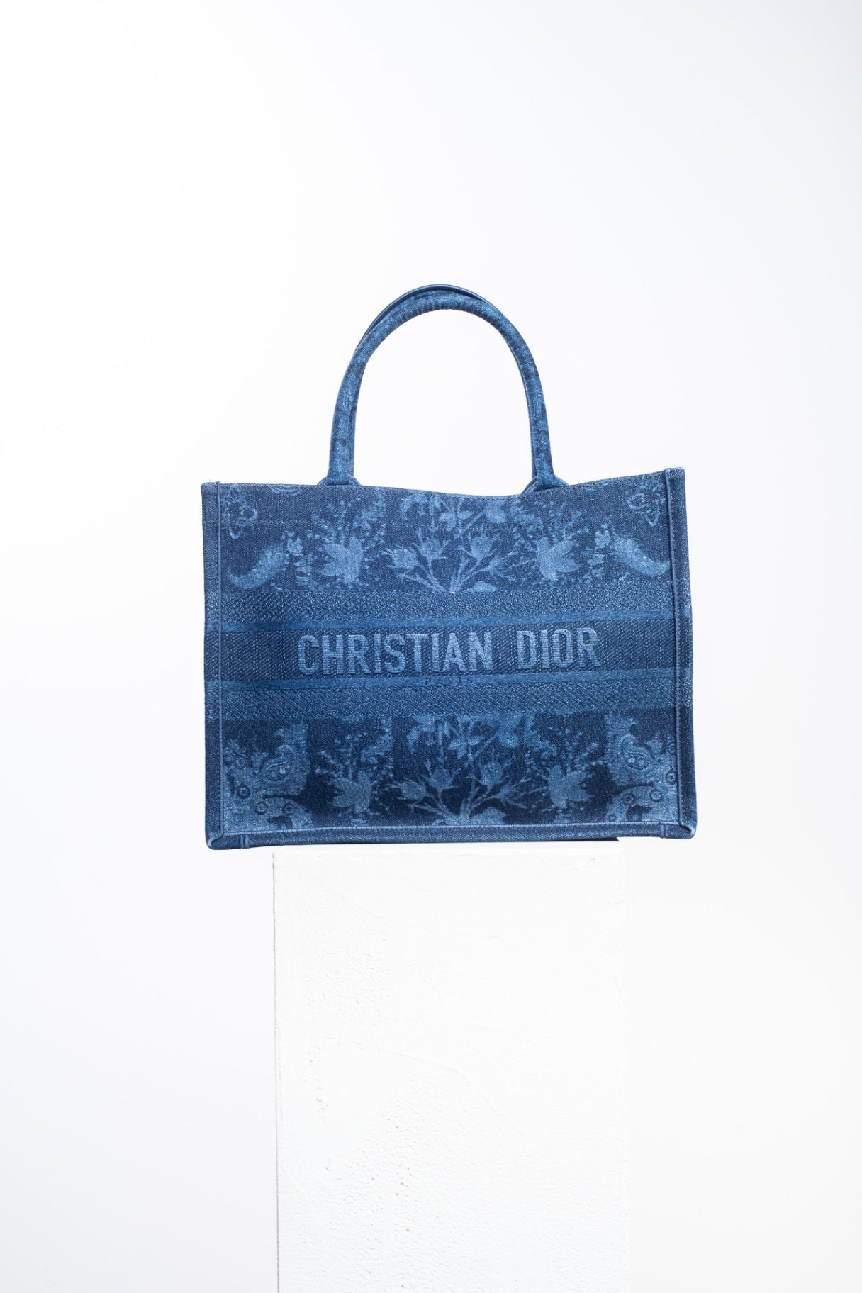 Denim Flowers Embroidered Medium Book Tote
