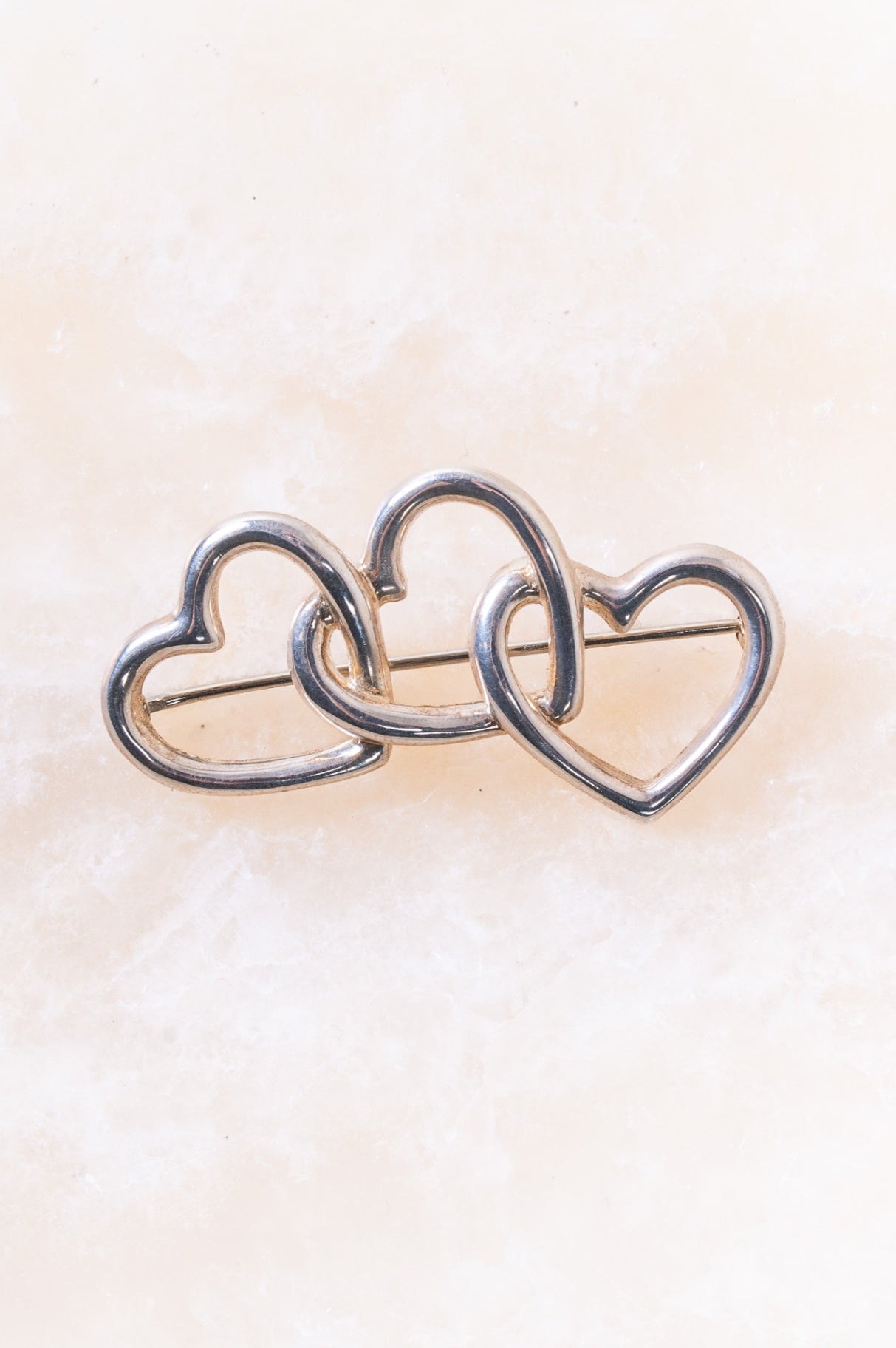 Silver Triple Heart Brooch Pin