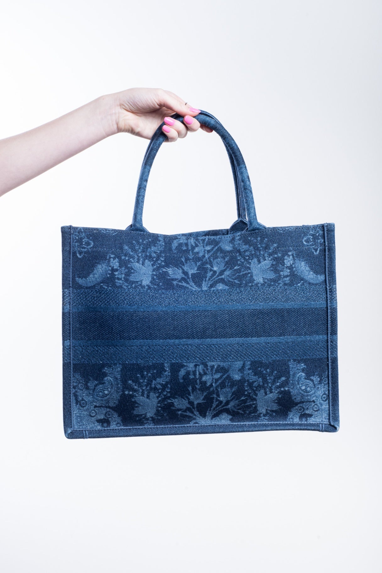 Denim Flowers Embroidered Medium Book Tote