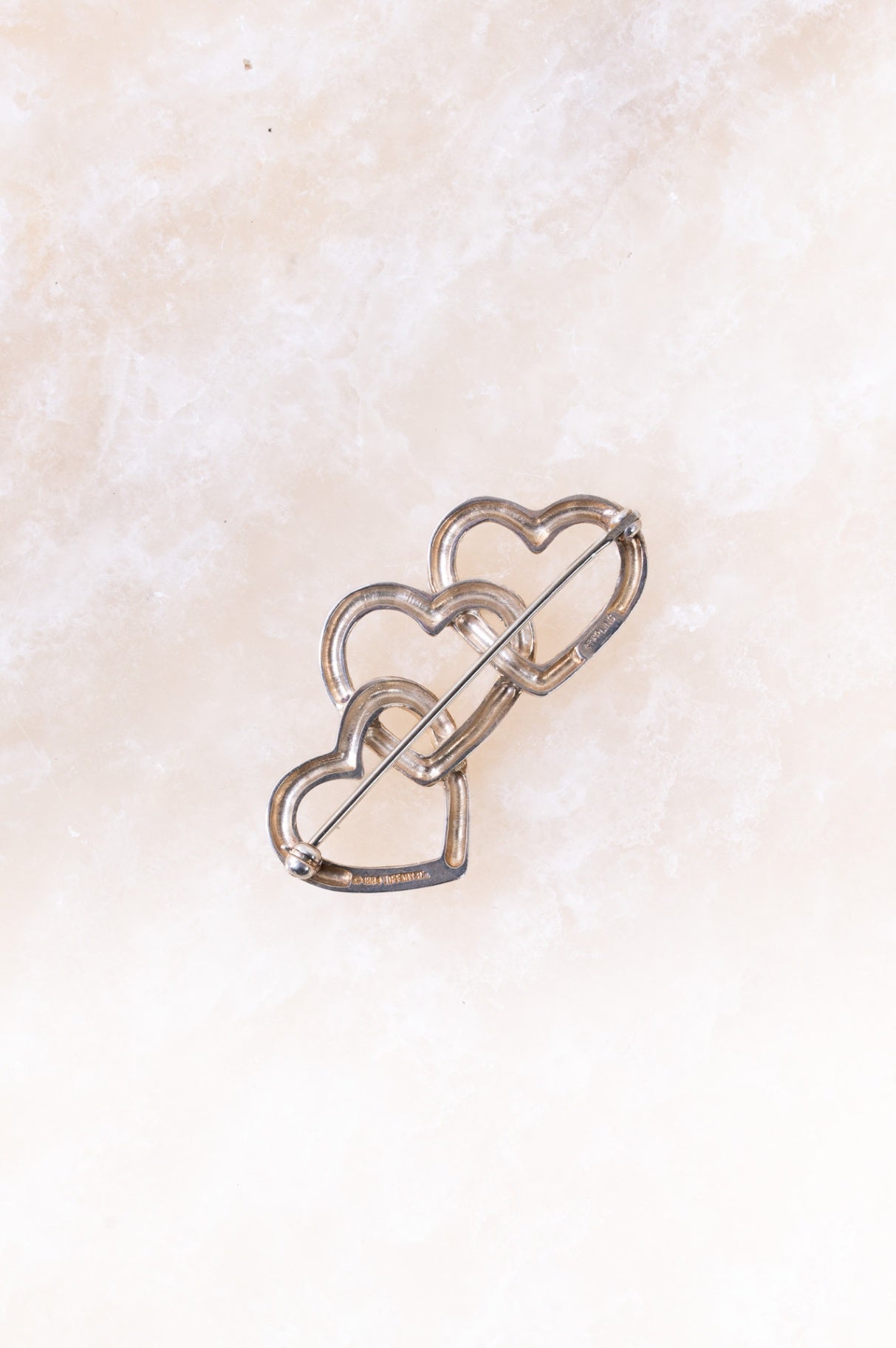 Silver Triple Heart Brooch Pin