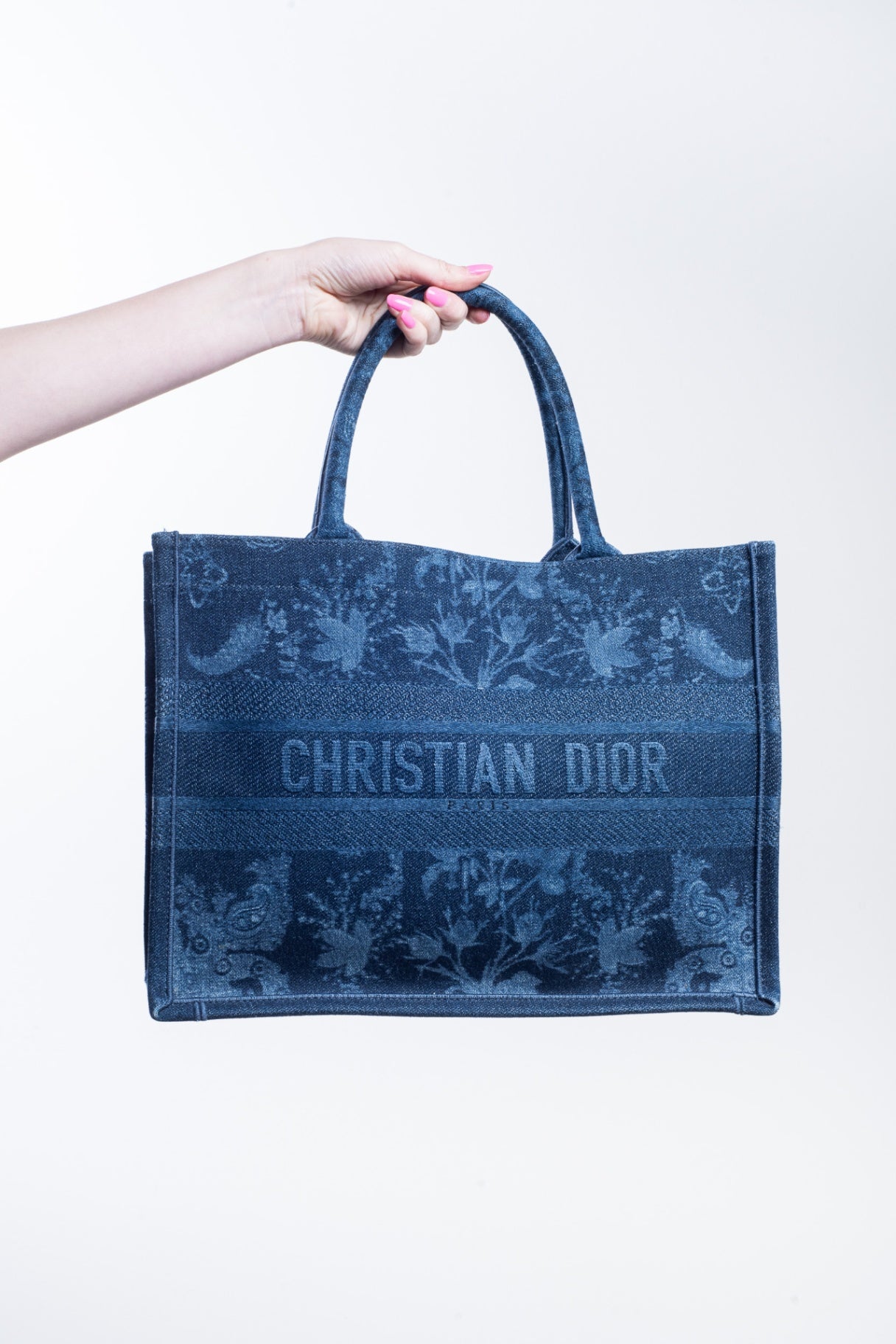 Denim Flowers Embroidered Medium Book Tote