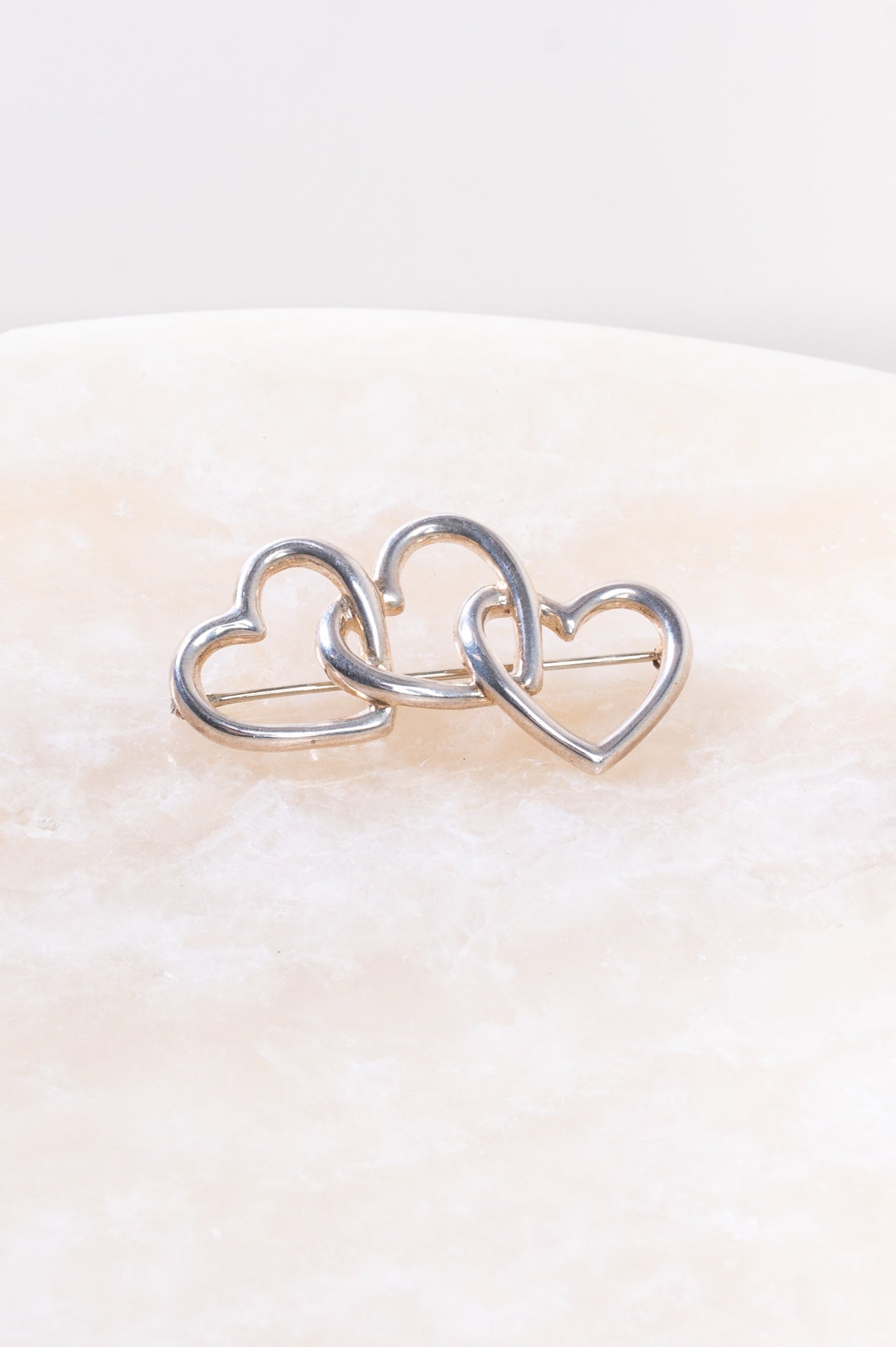 Silver Triple Heart Brooch Pin