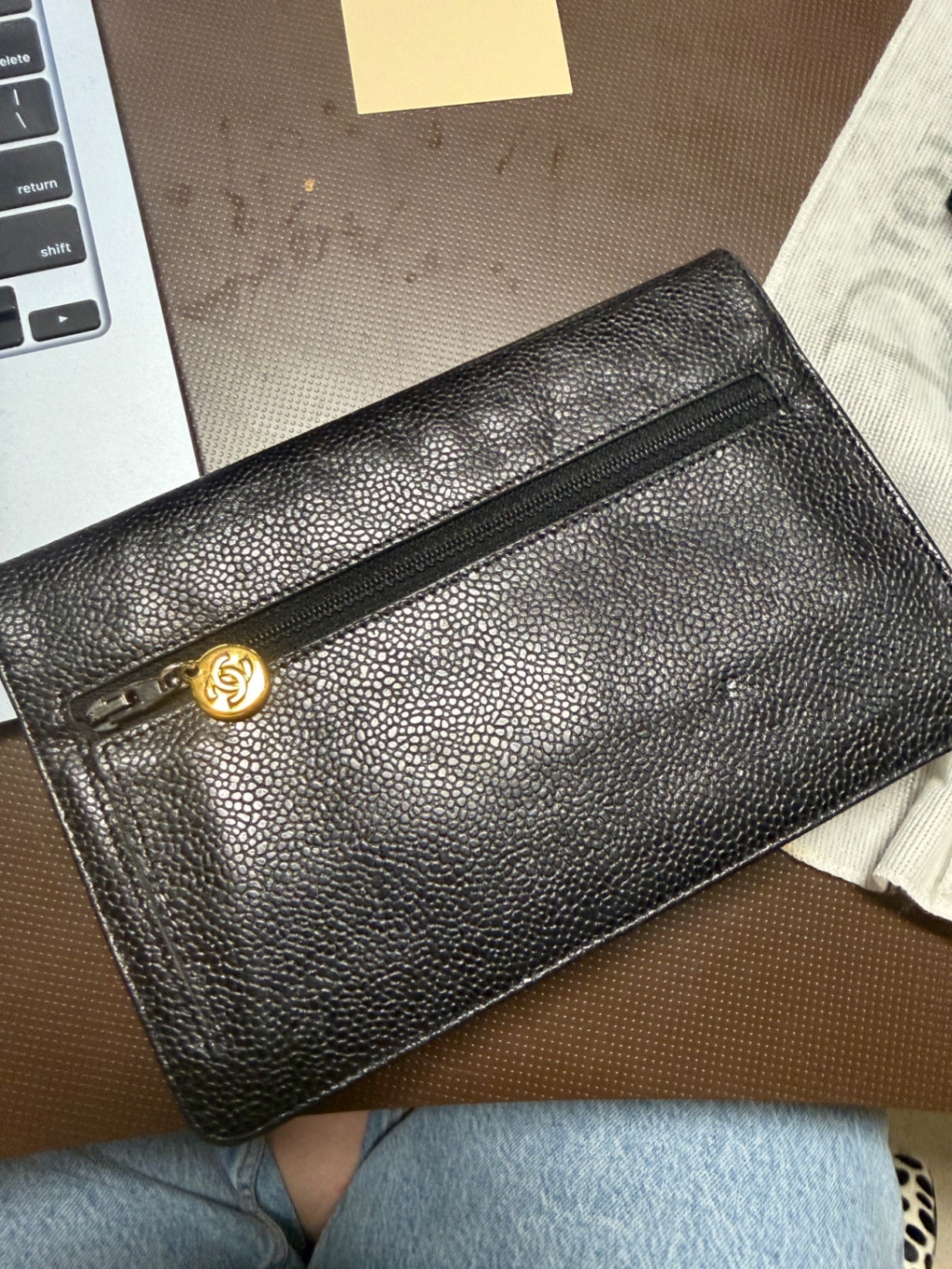 Black Caviar Leather Wallet On Chain