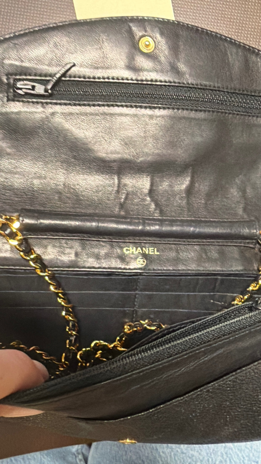 Black Caviar Leather Wallet On Chain