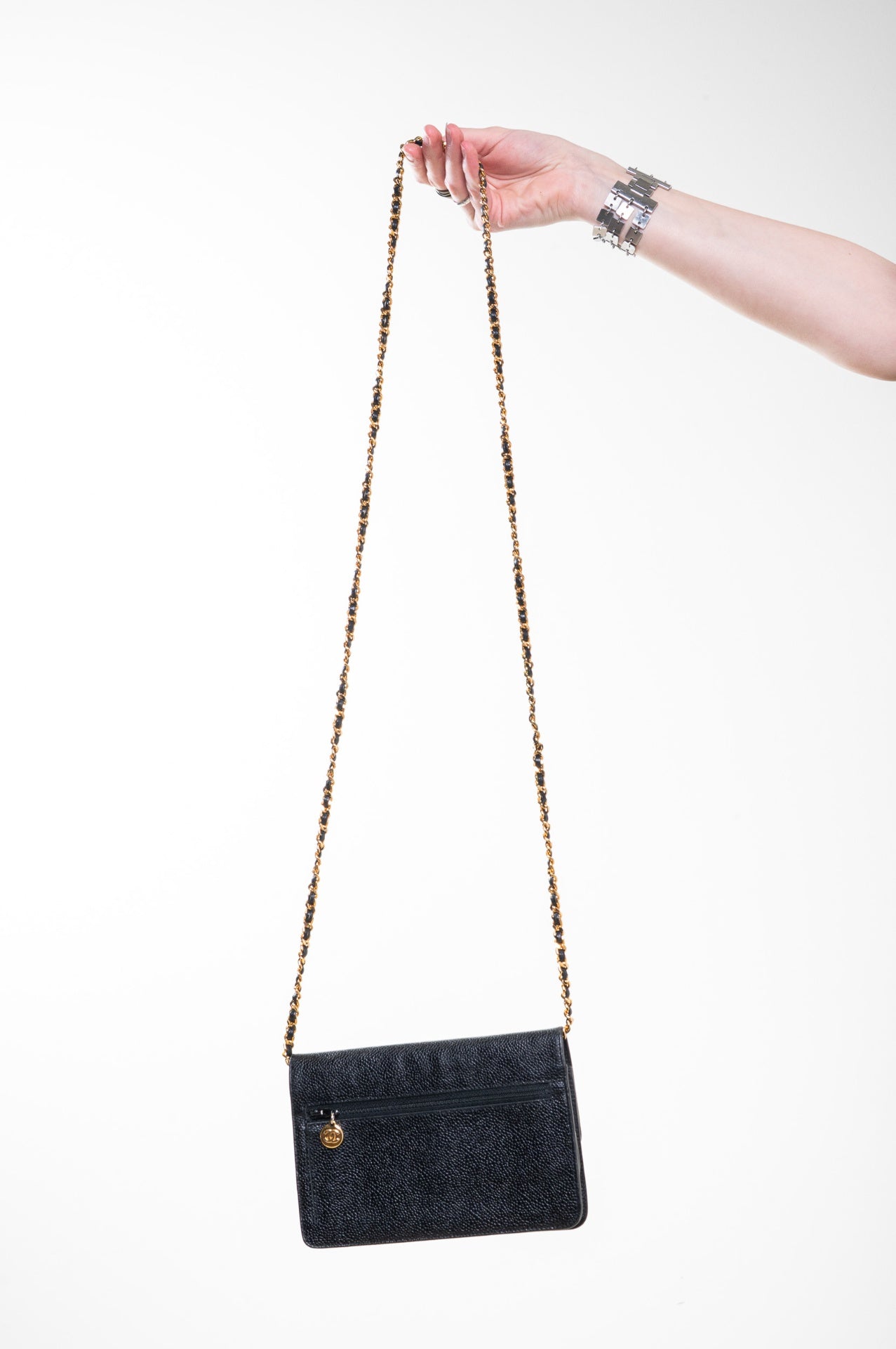 Black Caviar Leather Wallet On Chain