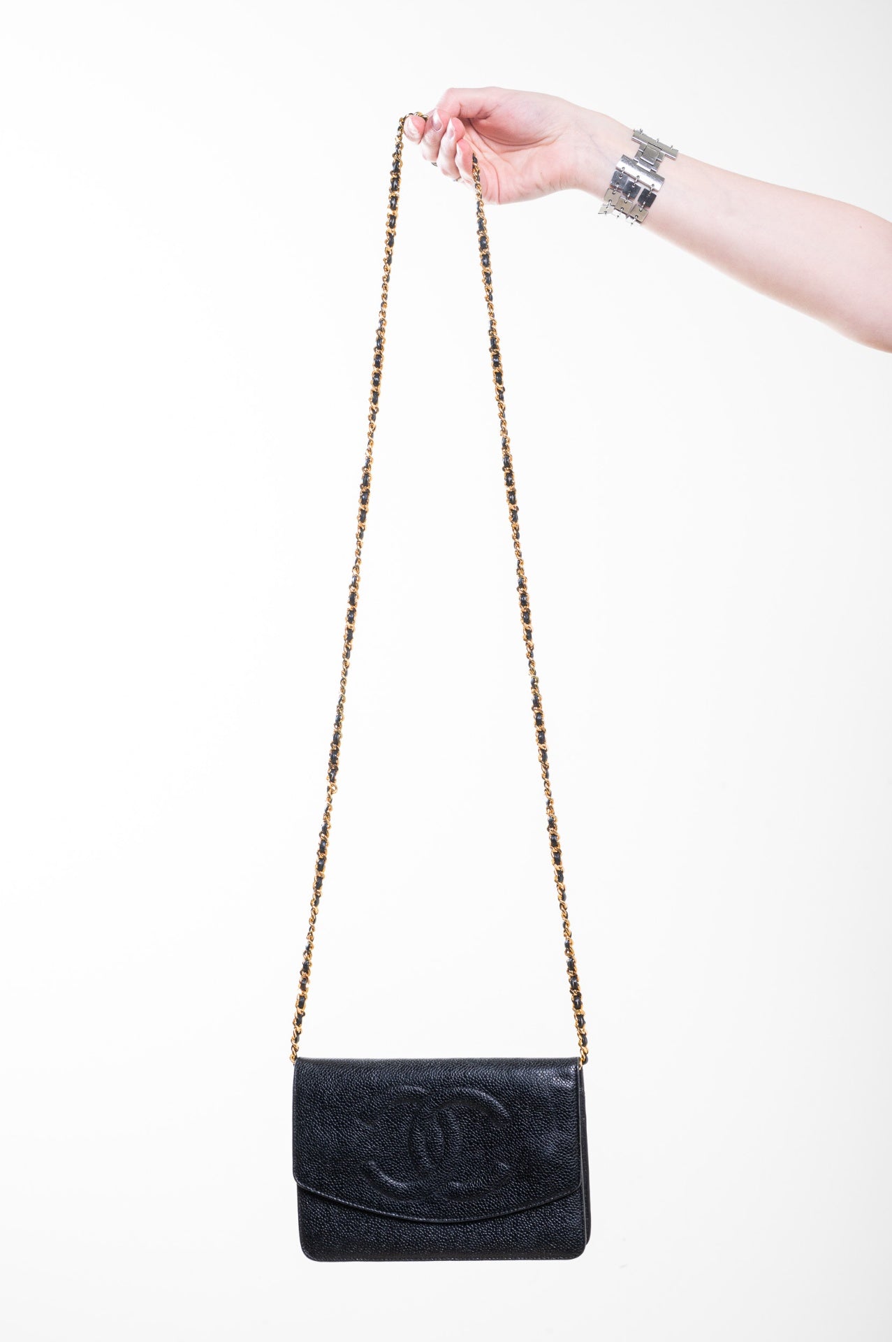 Black Caviar Leather Wallet On Chain
