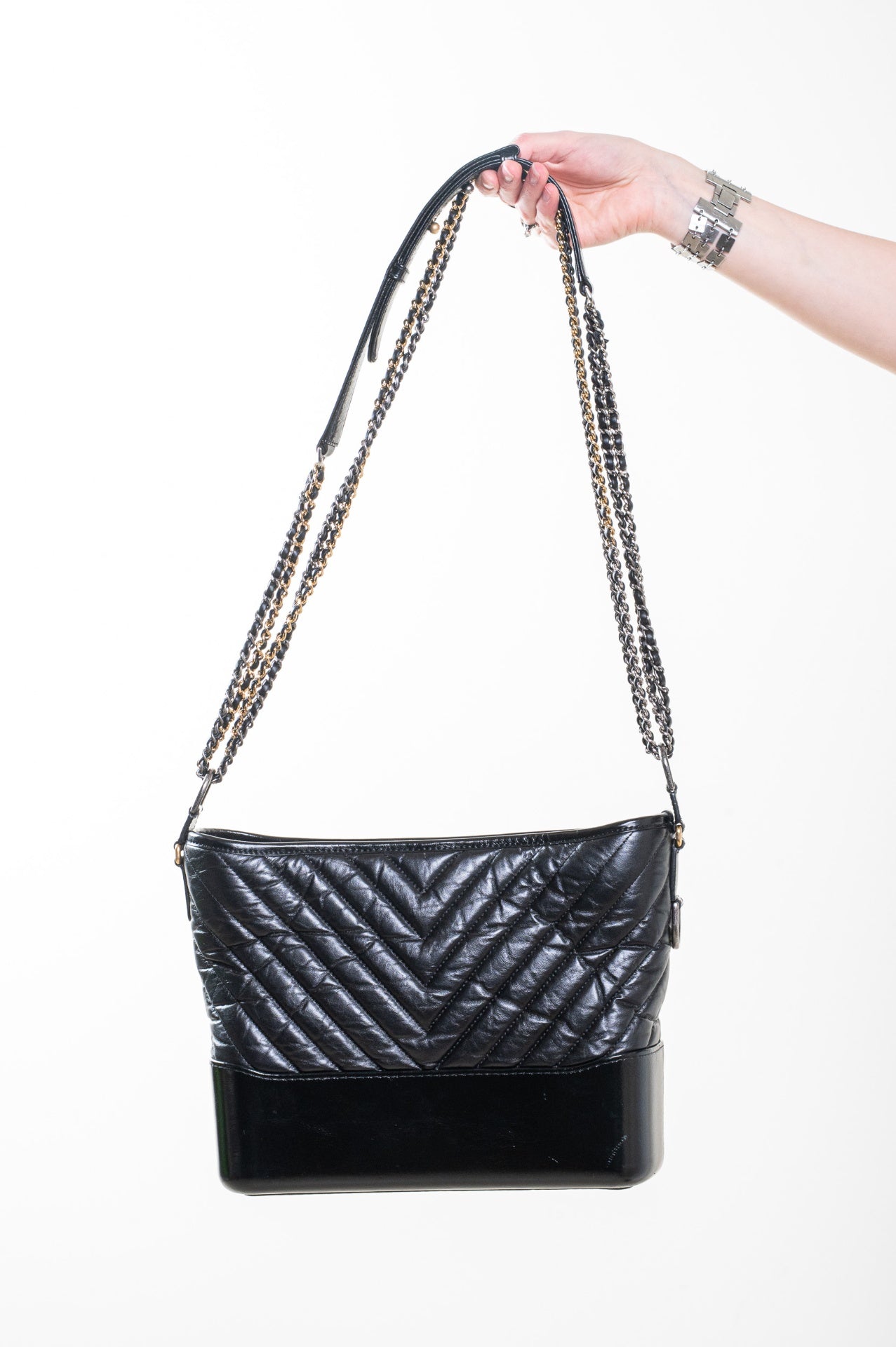 Black Quilted Cheveron Medium Gabrielle Shoulder Bag