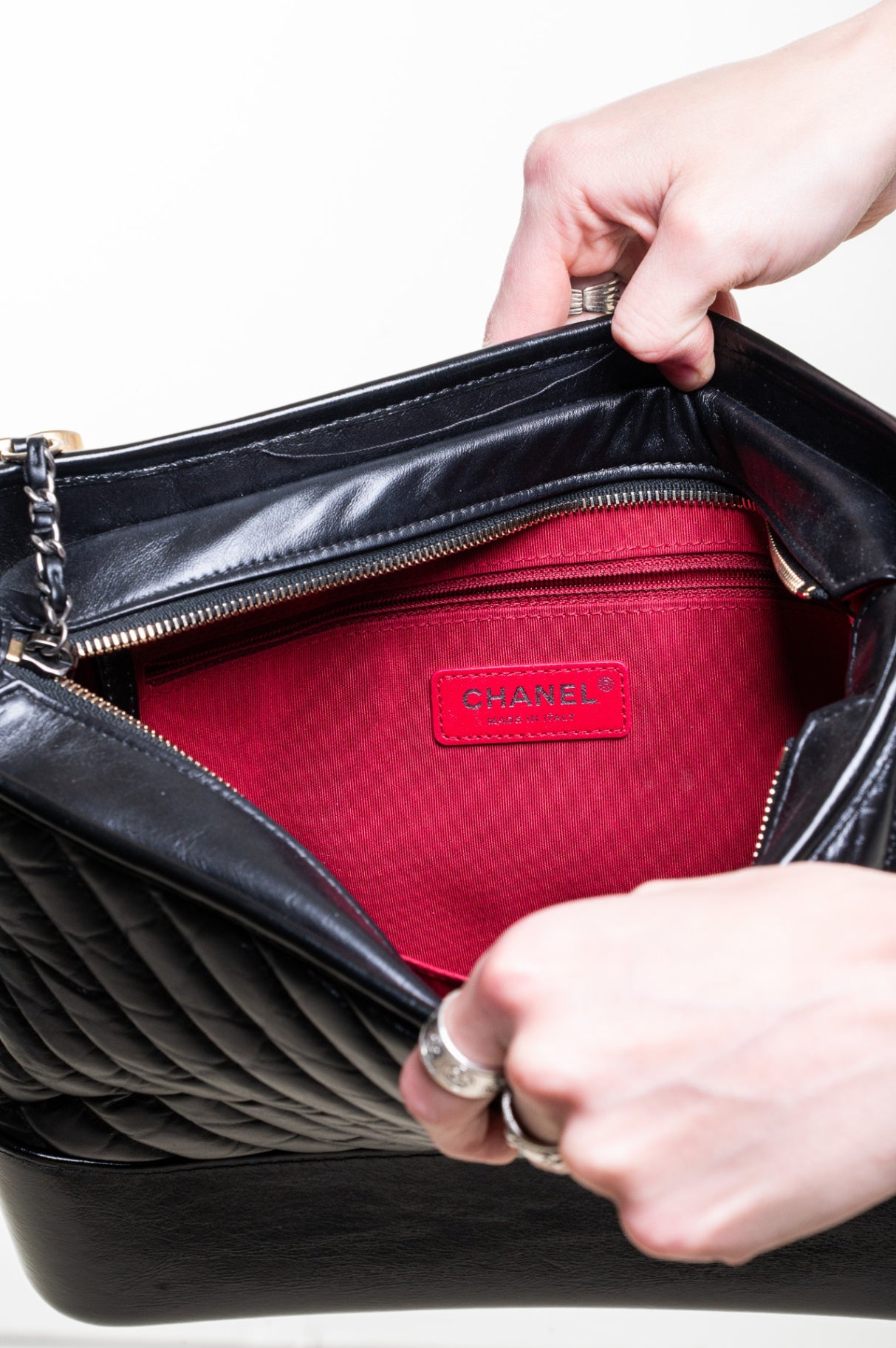 Black Quilted Cheveron Medium Gabrielle Shoulder Bag