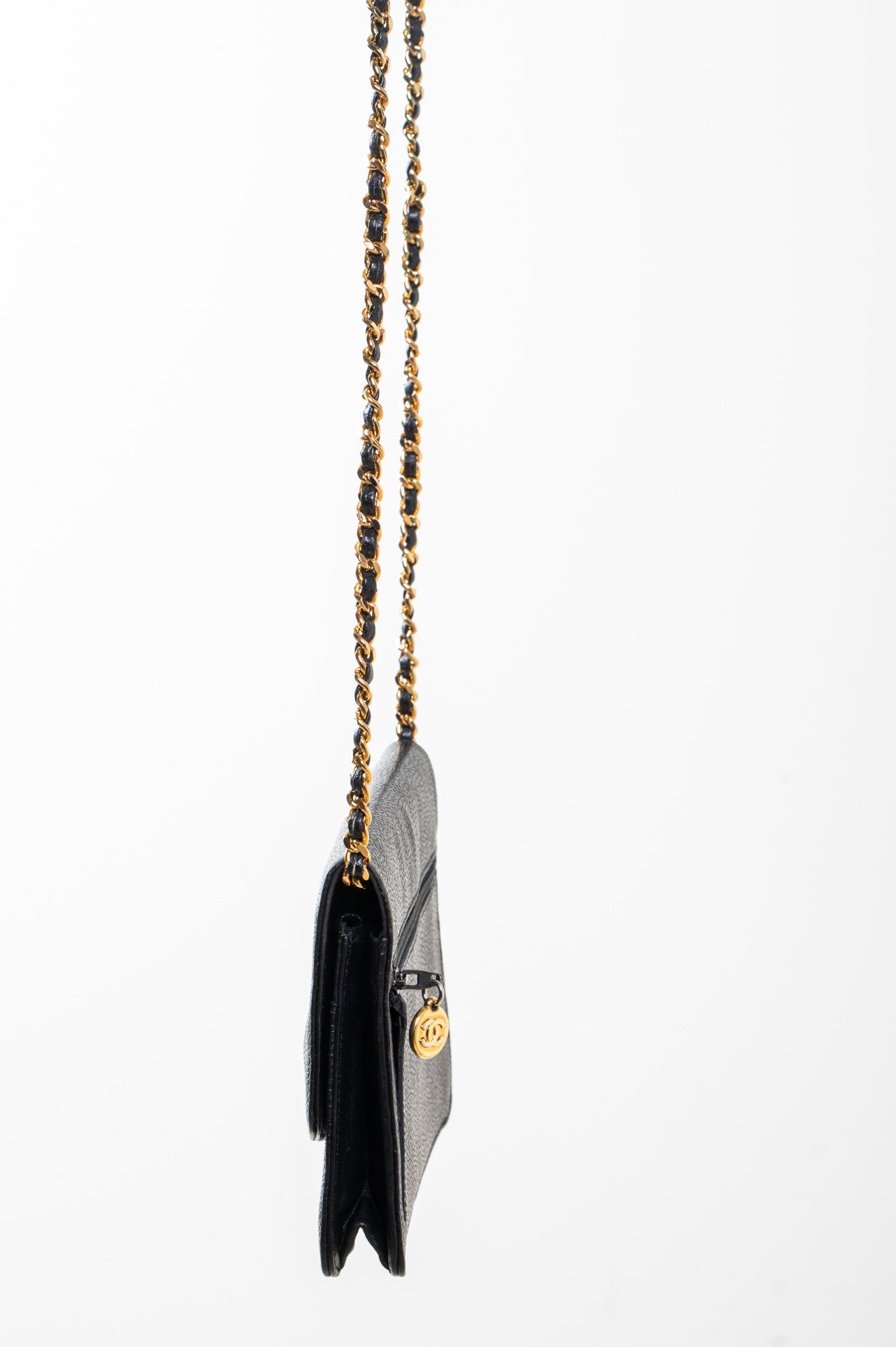 Black Caviar Leather Wallet On Chain