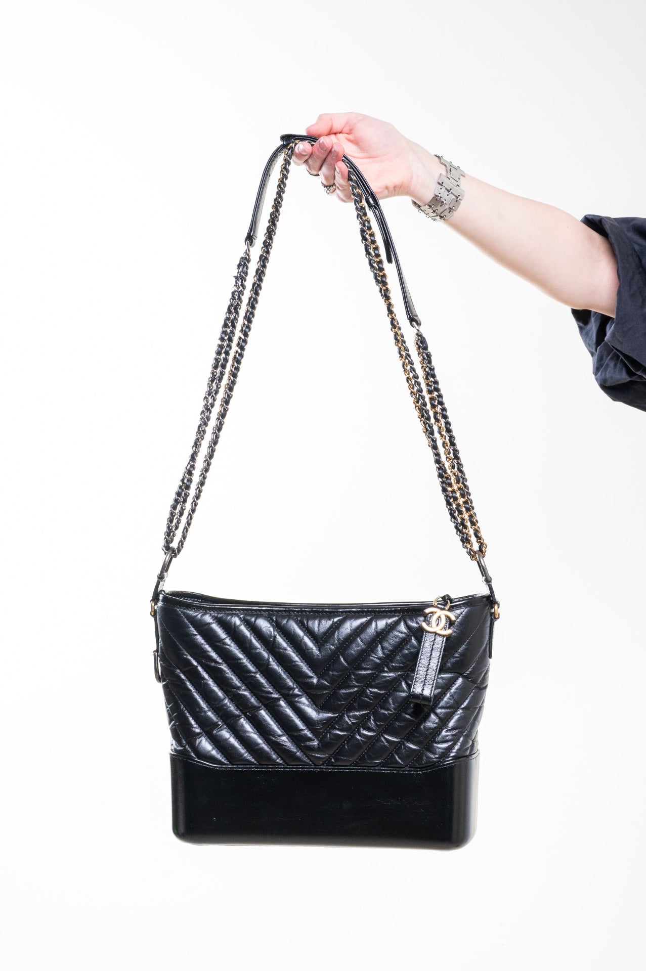 Black Quilted Cheveron Medium Gabrielle Shoulder Bag
