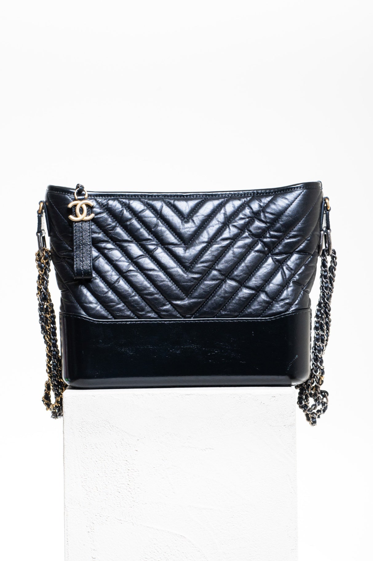 Black Quilted Cheveron Medium Gabrielle Shoulder Bag