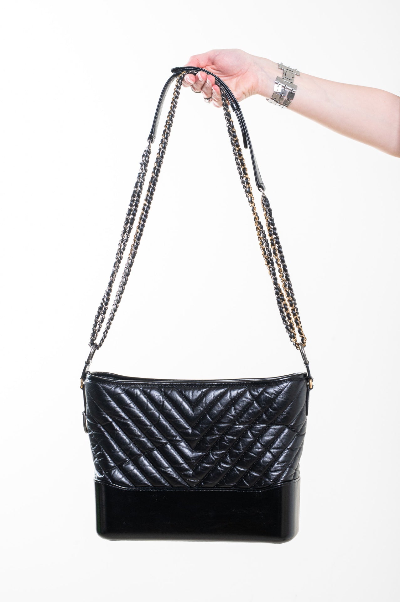 Black Quilted Cheveron Medium Gabrielle Shoulder Bag