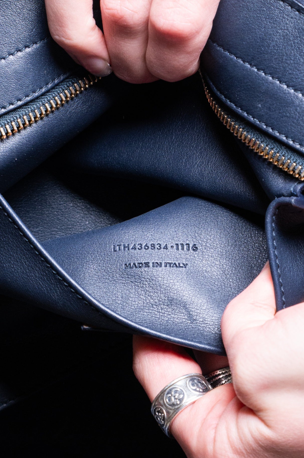 Navy Small Downtown Leather & Suede Top Handle Bag