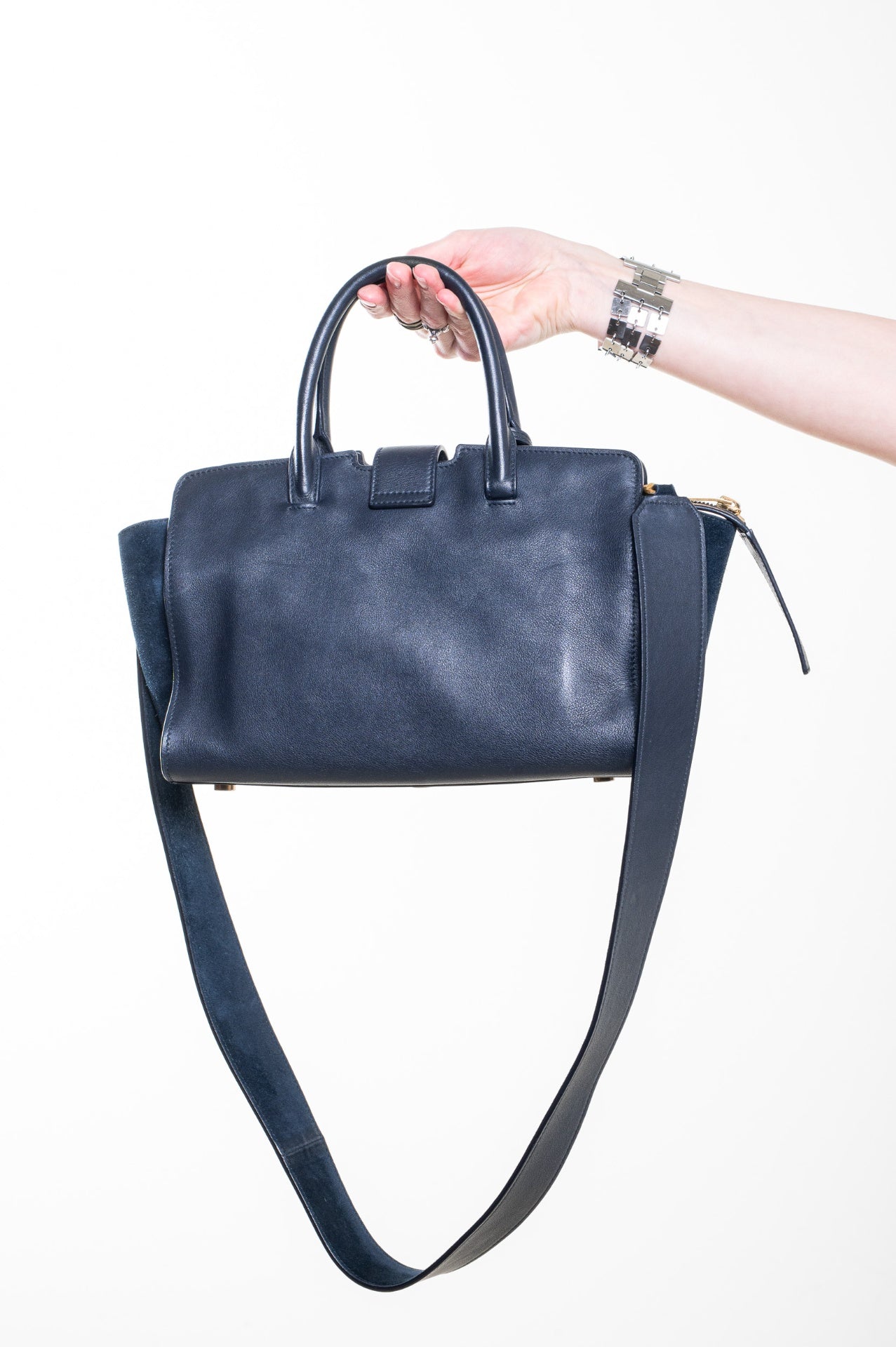 Navy Small Downtown Leather & Suede Top Handle Bag