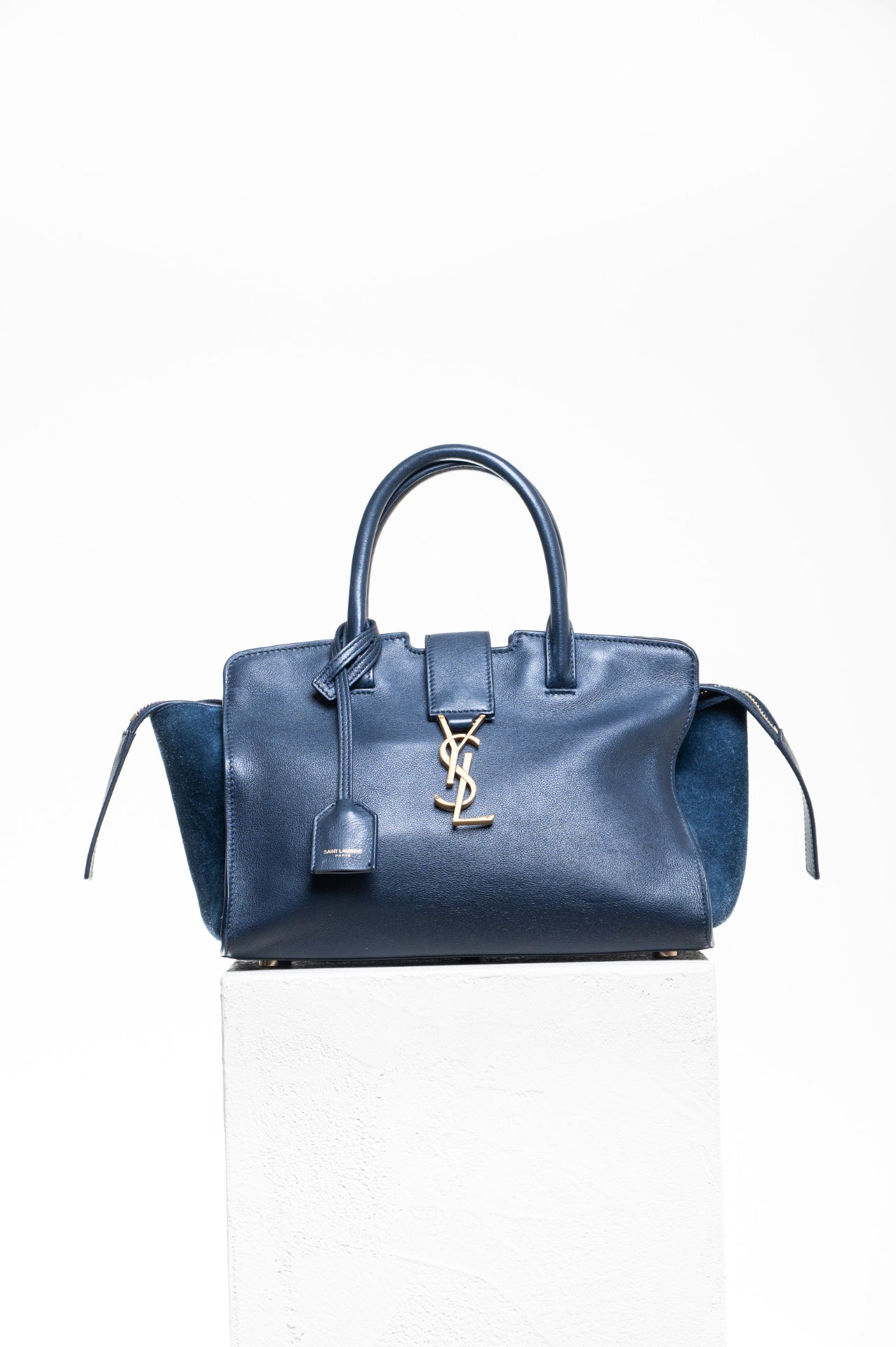 Navy Small Downtown Leather & Suede Top Handle Bag