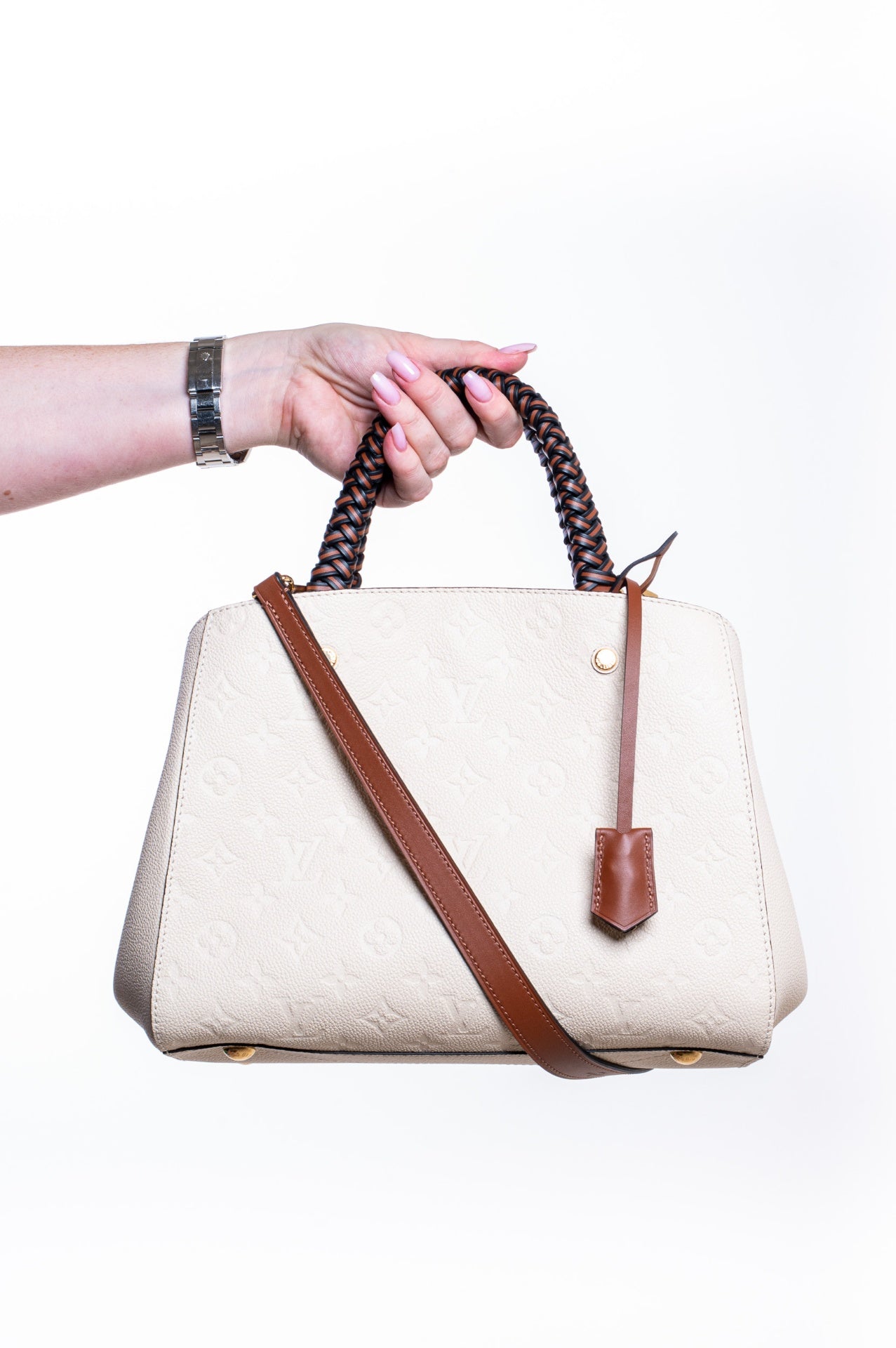 Creme Monogram Montaigne MM Top Handle Bag