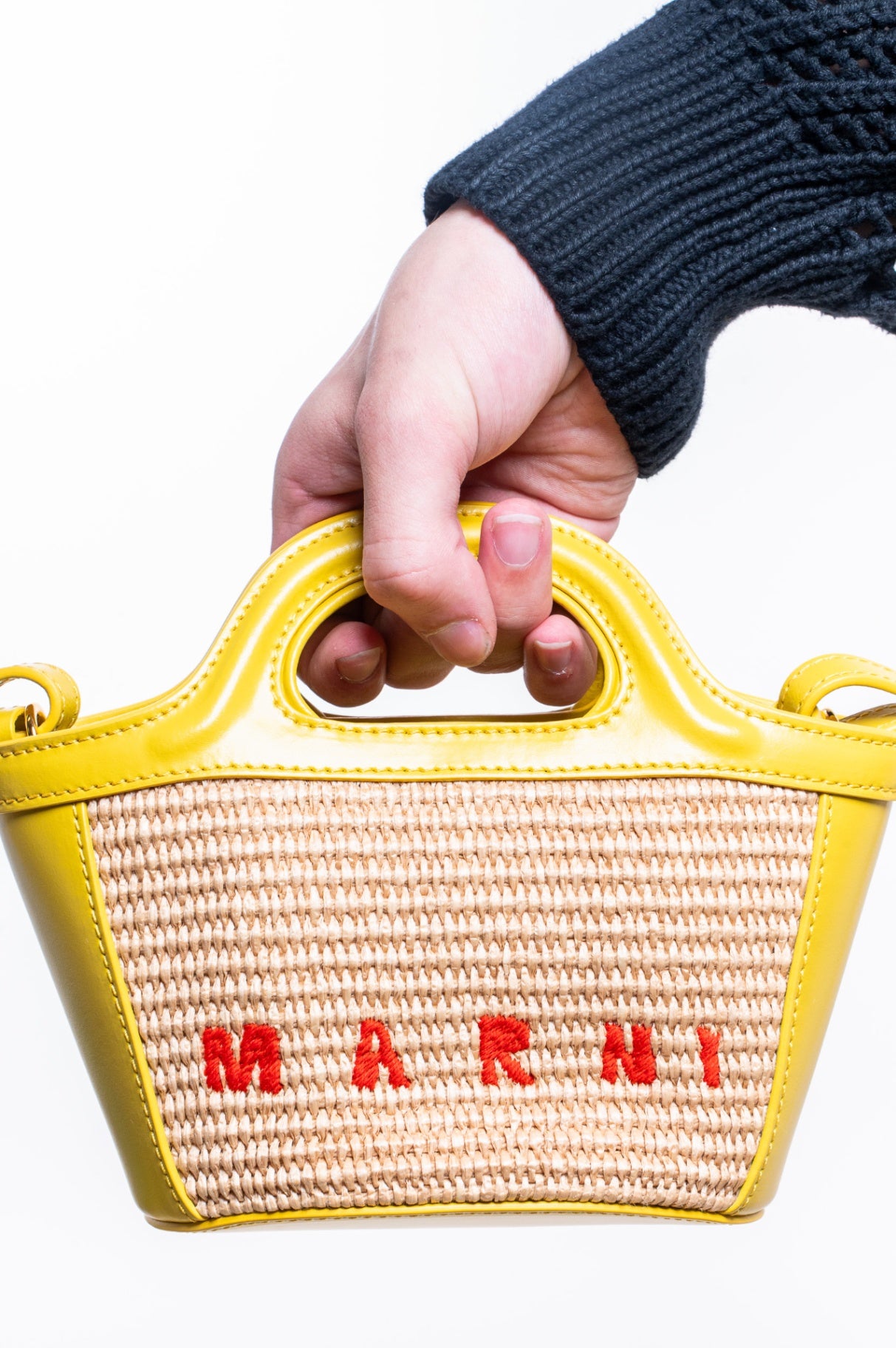 Yellow Micro Tropicalia Raffia And Leather Tote Bag