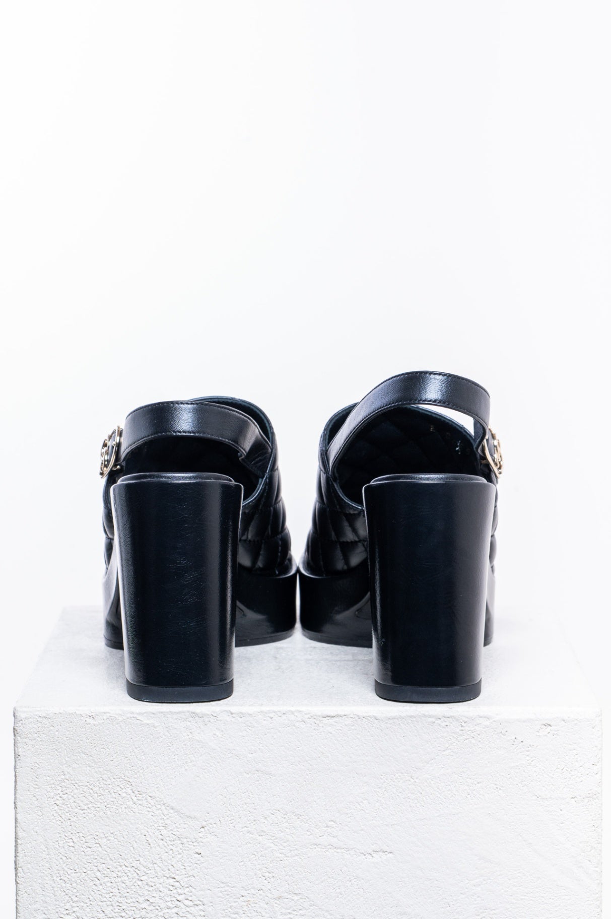 Black 2024 Quilted Slingback Platform Sandals